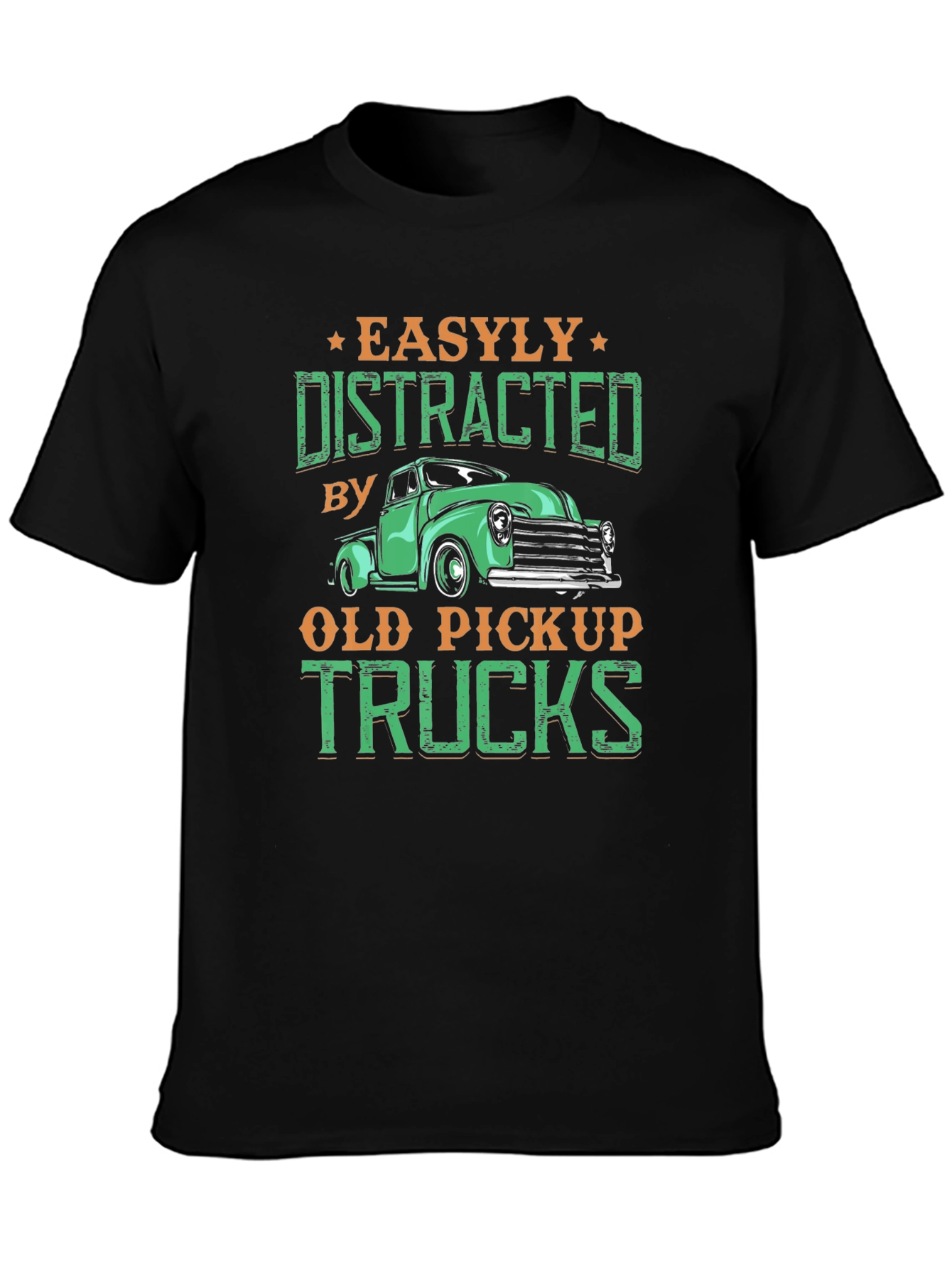 Black Easily Distracted Old Pickup Trucks Graphic Tee view 3