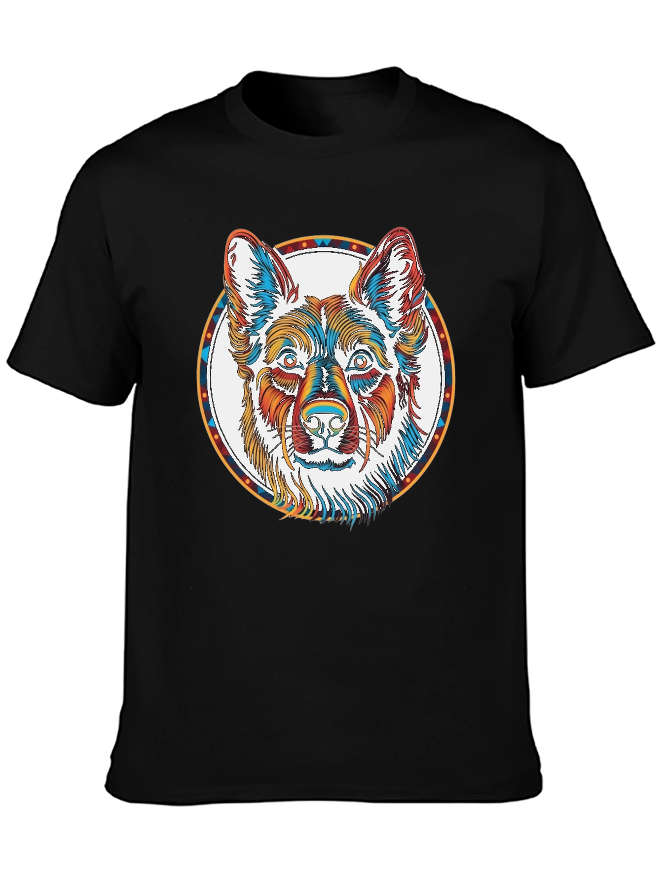 Black Colorful Dog Graphic Tee - Modern Crew Neck T-Shirt view 3
