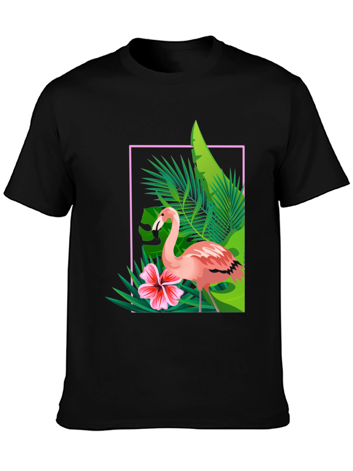 Black Tropical Flamingo Graphic Tee - Stylish Summer T-Shirt view 3