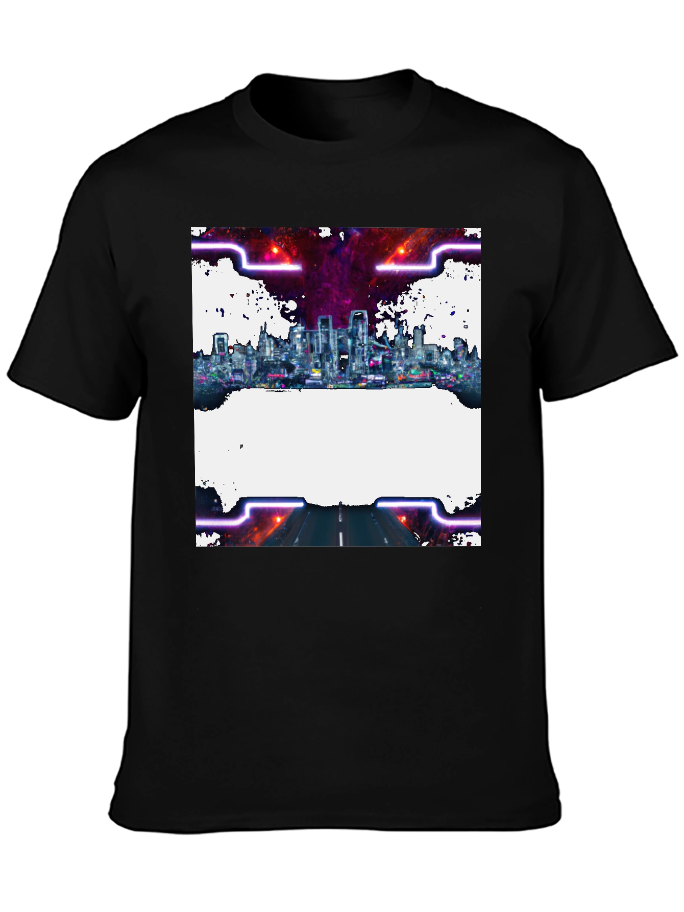 Black Cyberpunk Cityscape Graphic Tee - Black Crew Neck view 3