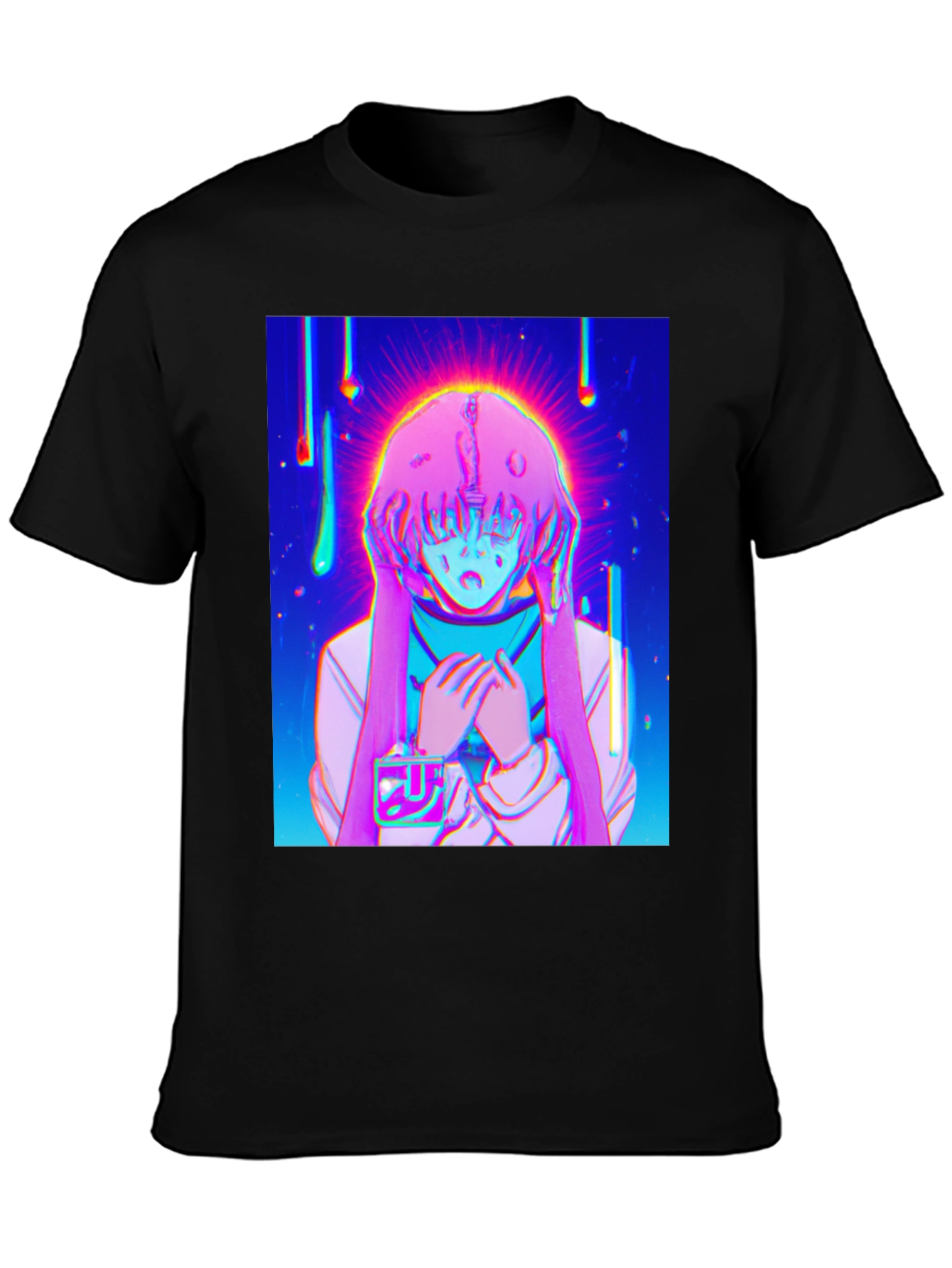 Black Anime Girl Graphic T-Shirt - Vivid Black Tee view 3
