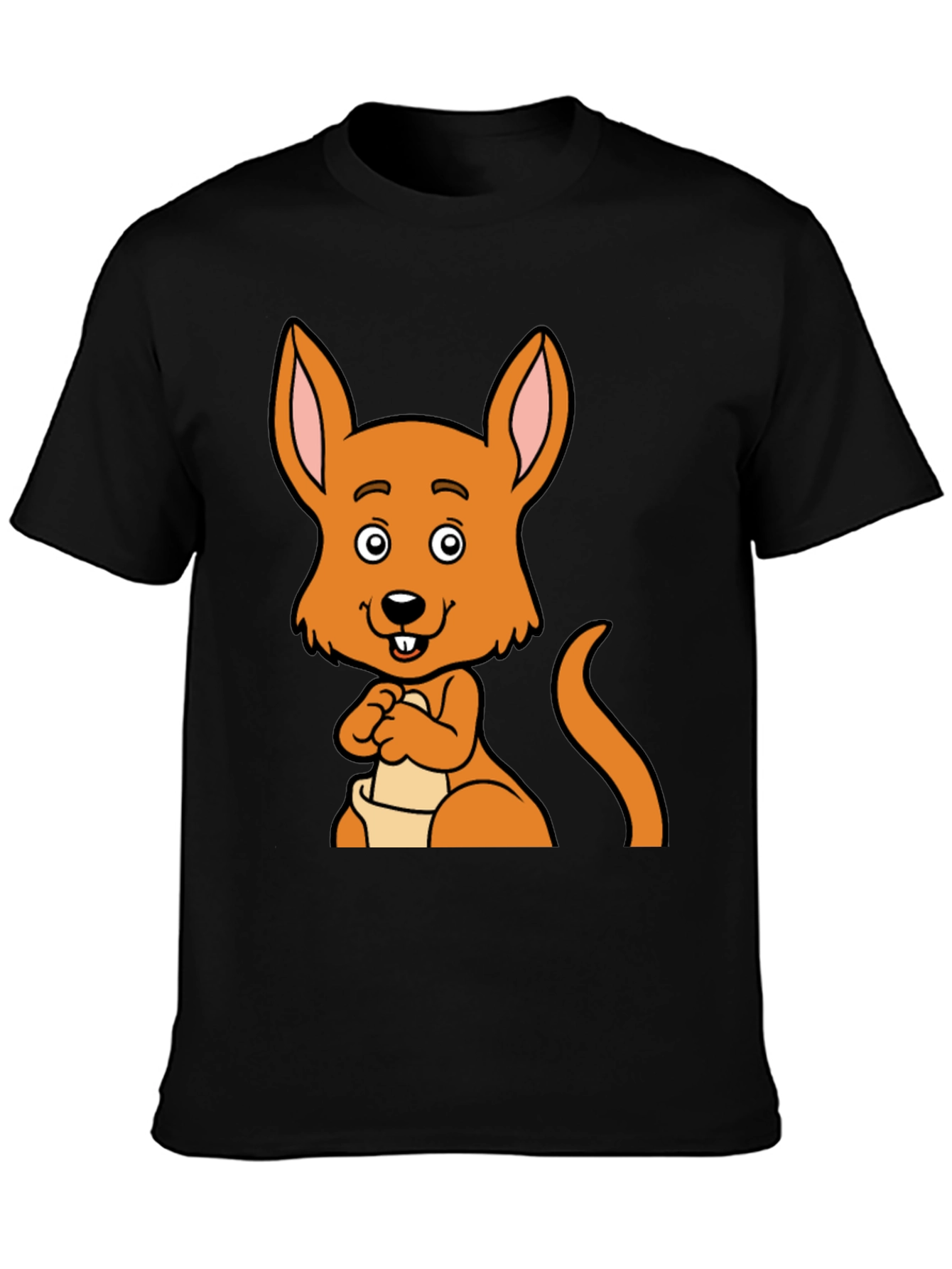 Black Cartoon Kangaroo Graphic Tee - Black Unisex T-Shirt view 3