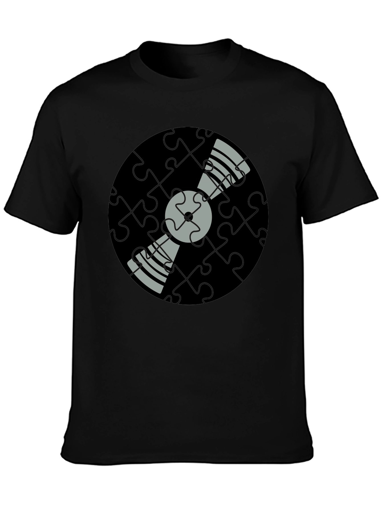 Black Puzzle Piece Vinyl Record Graphic Tee - Black view 3