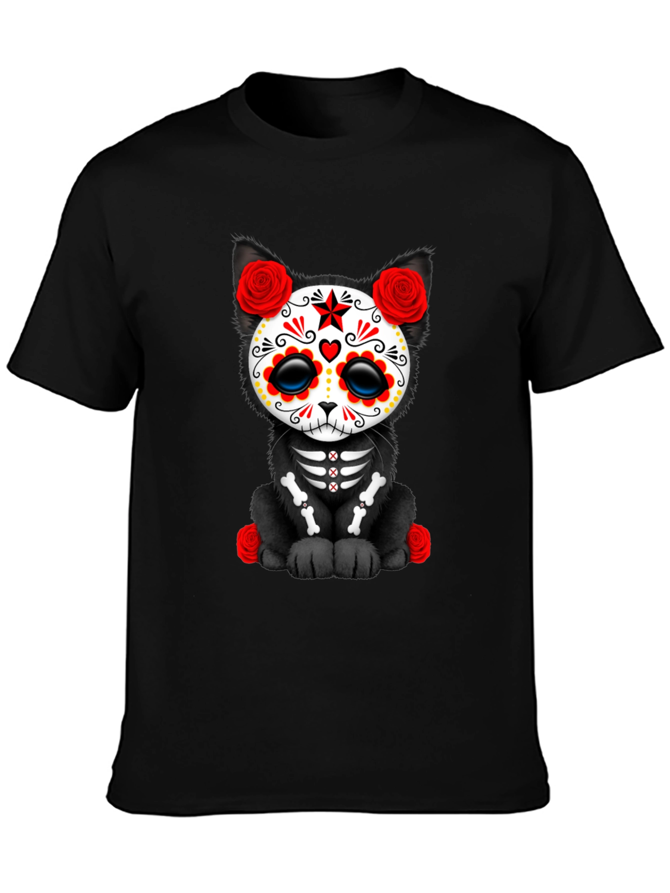 Black Sugar Skull Cat T-Shirt view 3
