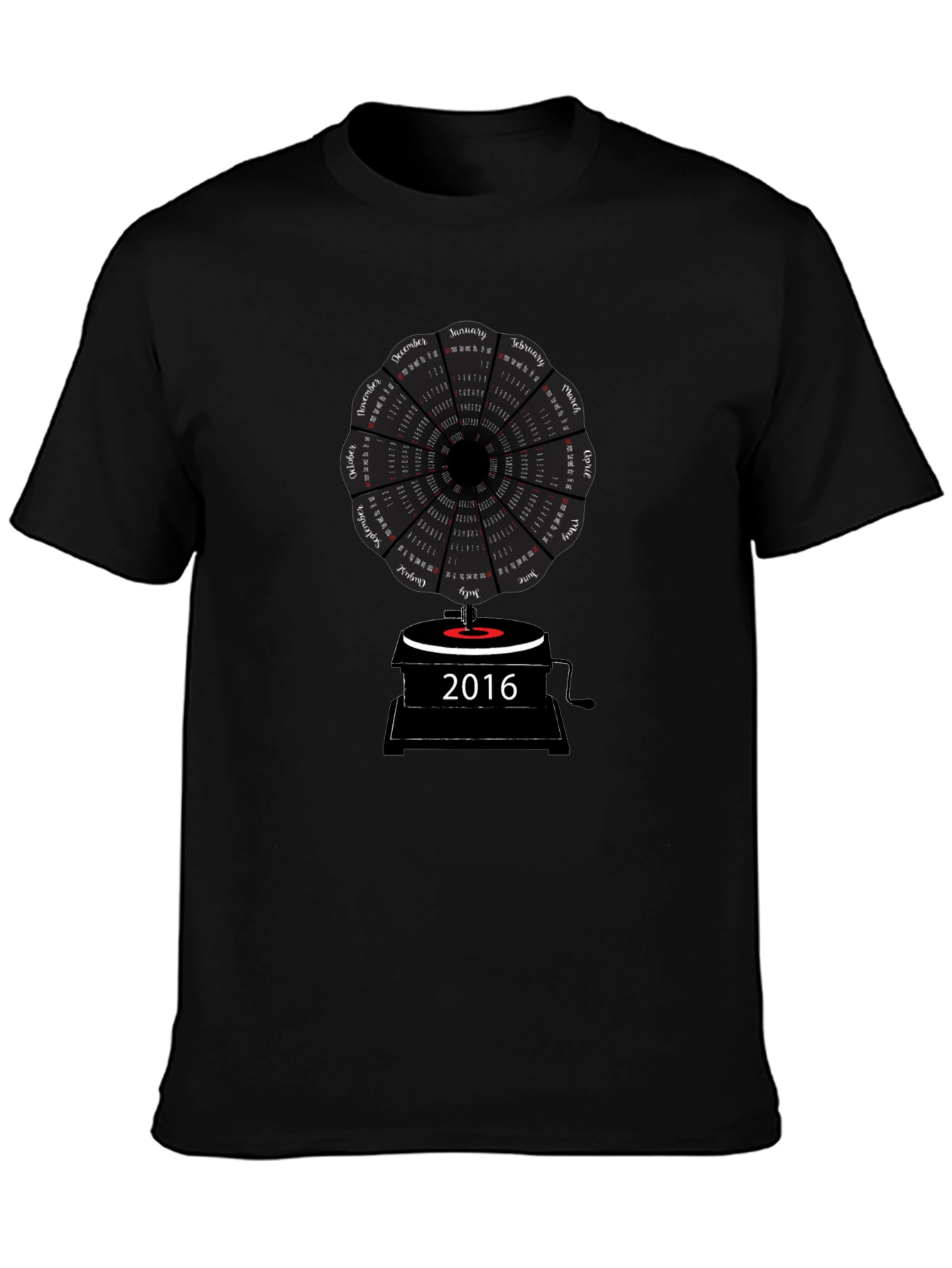 Black 2016 Calendar Turntable T-Shirt view 3
