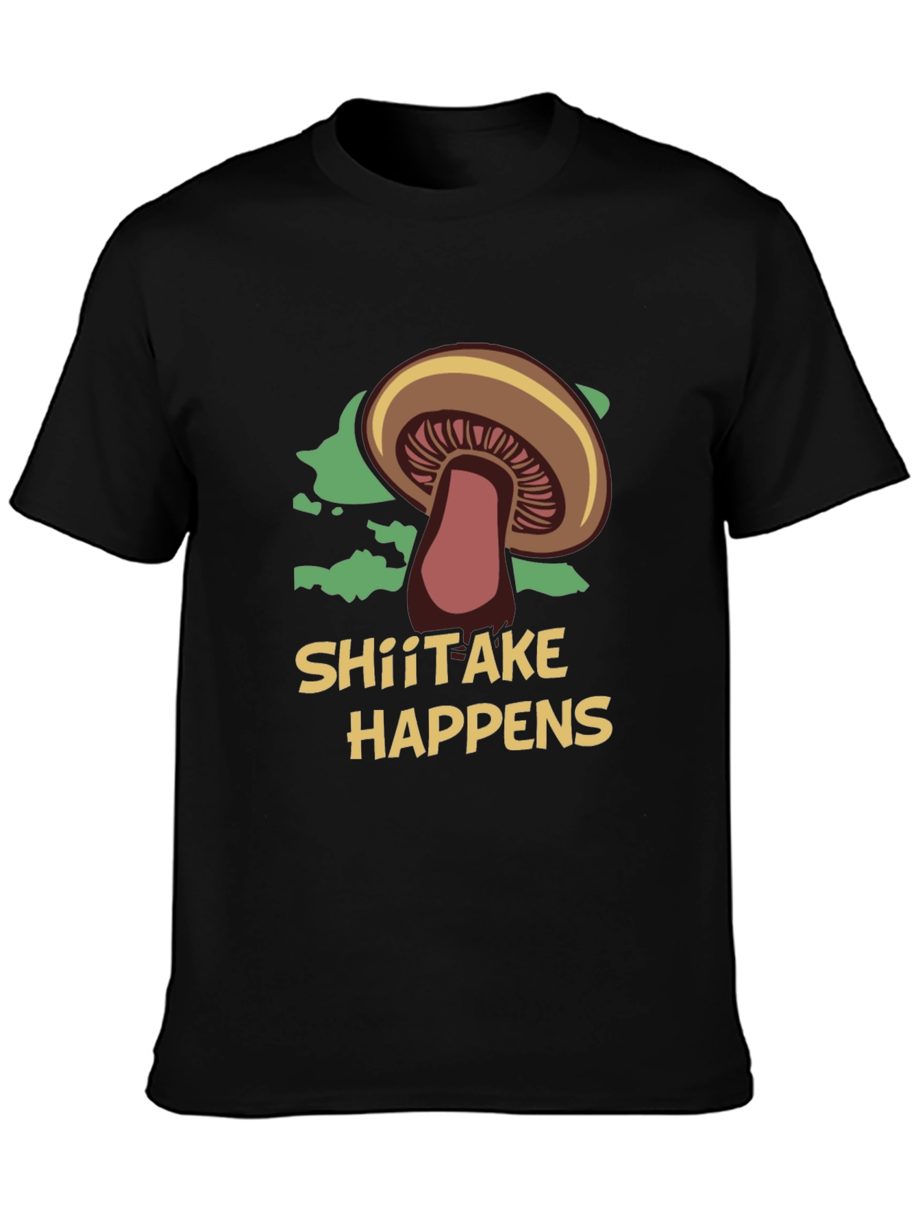 Black Shiitake Happens Funny Mushroom Graphic T-Shirt view 3