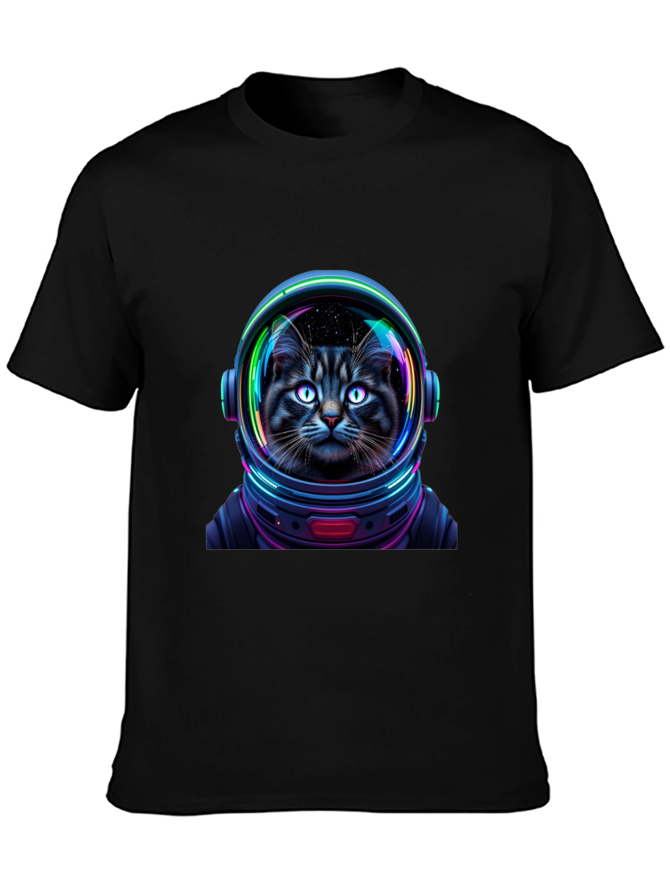 Black Cat Astronaut Graphic T-Shirt - Unisex Black Tee view 3