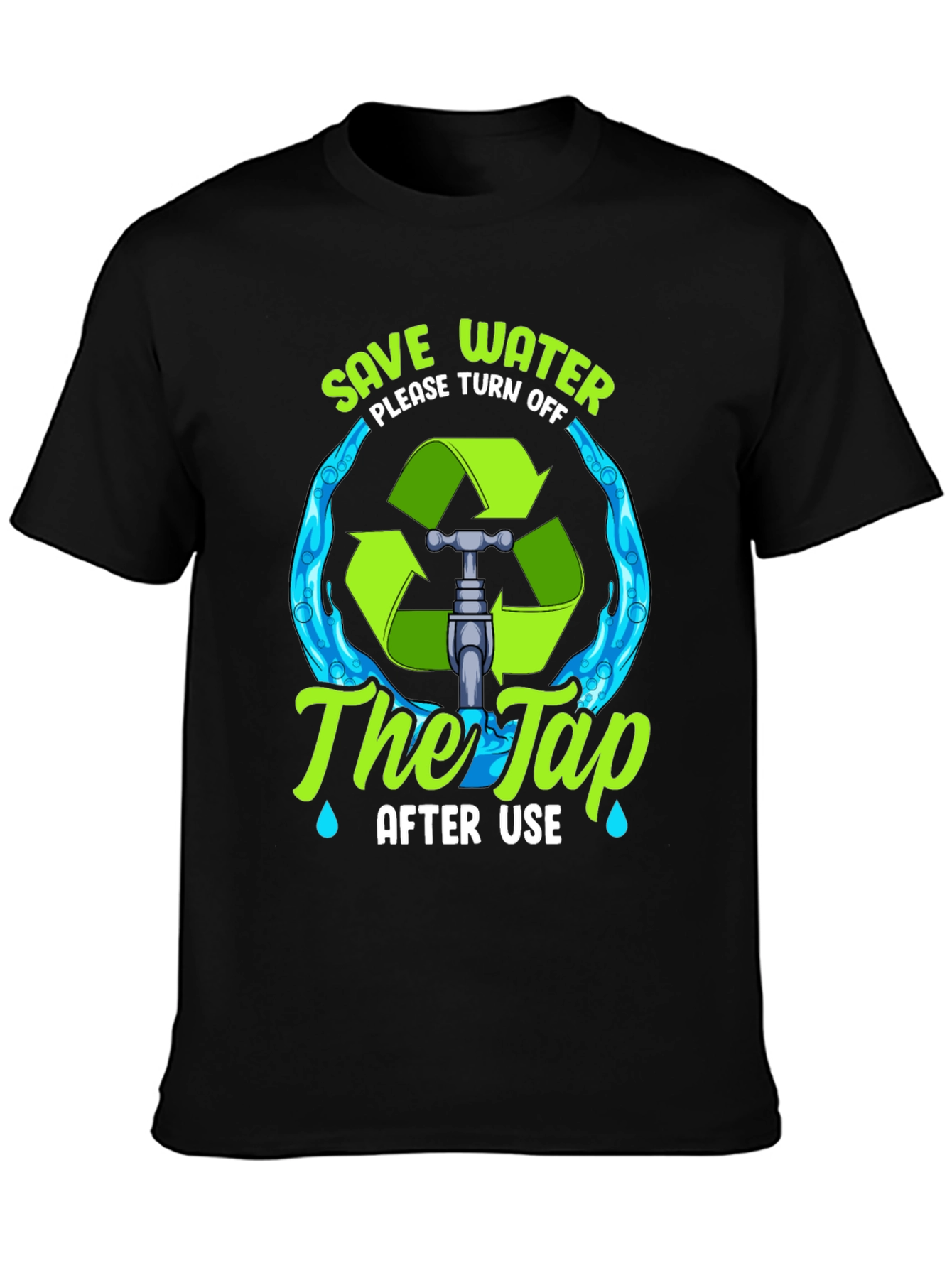 Black Save Water T-Shirt: Eco-Friendly Design view 3