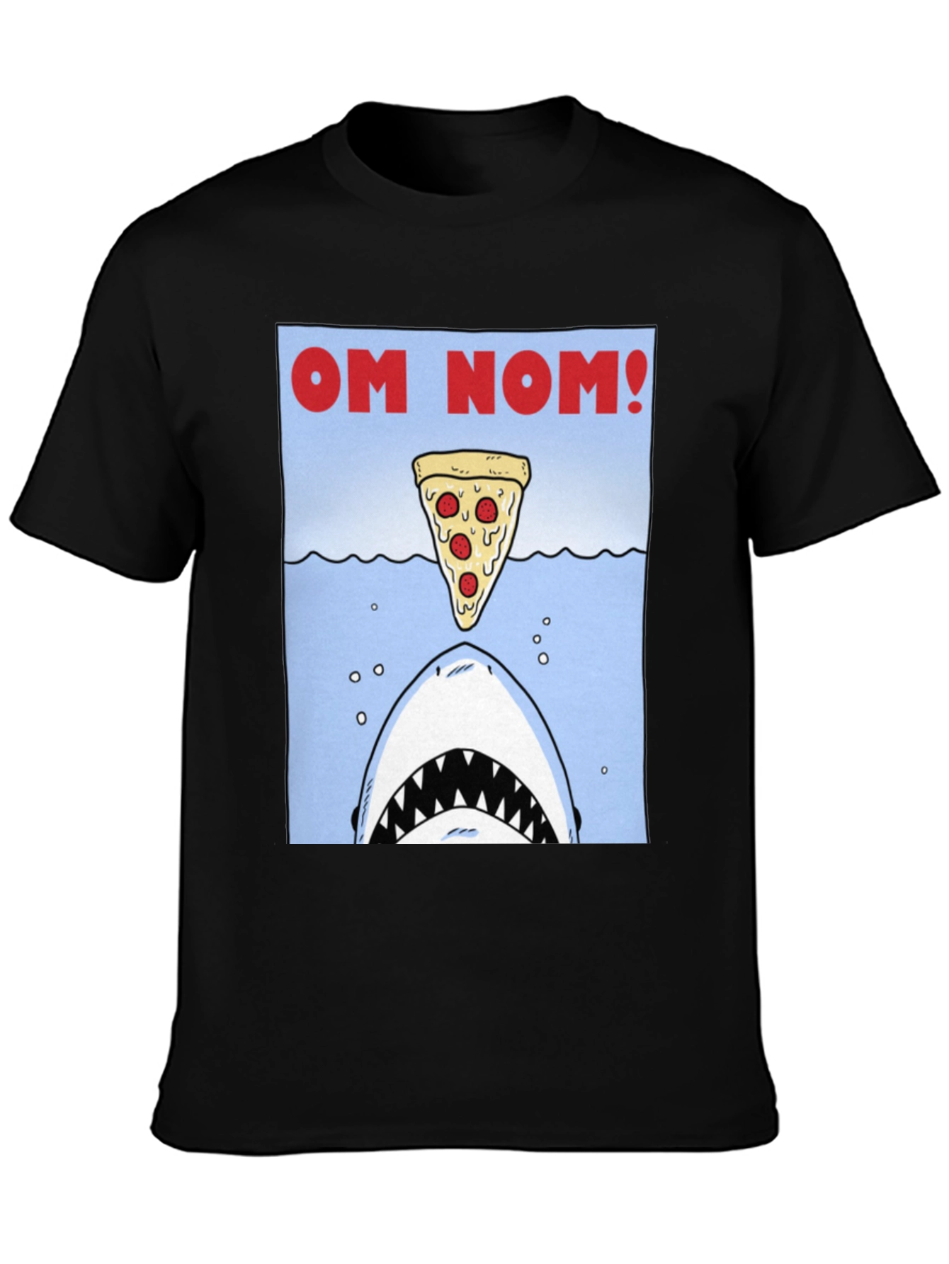 Black Om Nom Pizza Shark T-Shirt - Funny Foodie Tee view 3