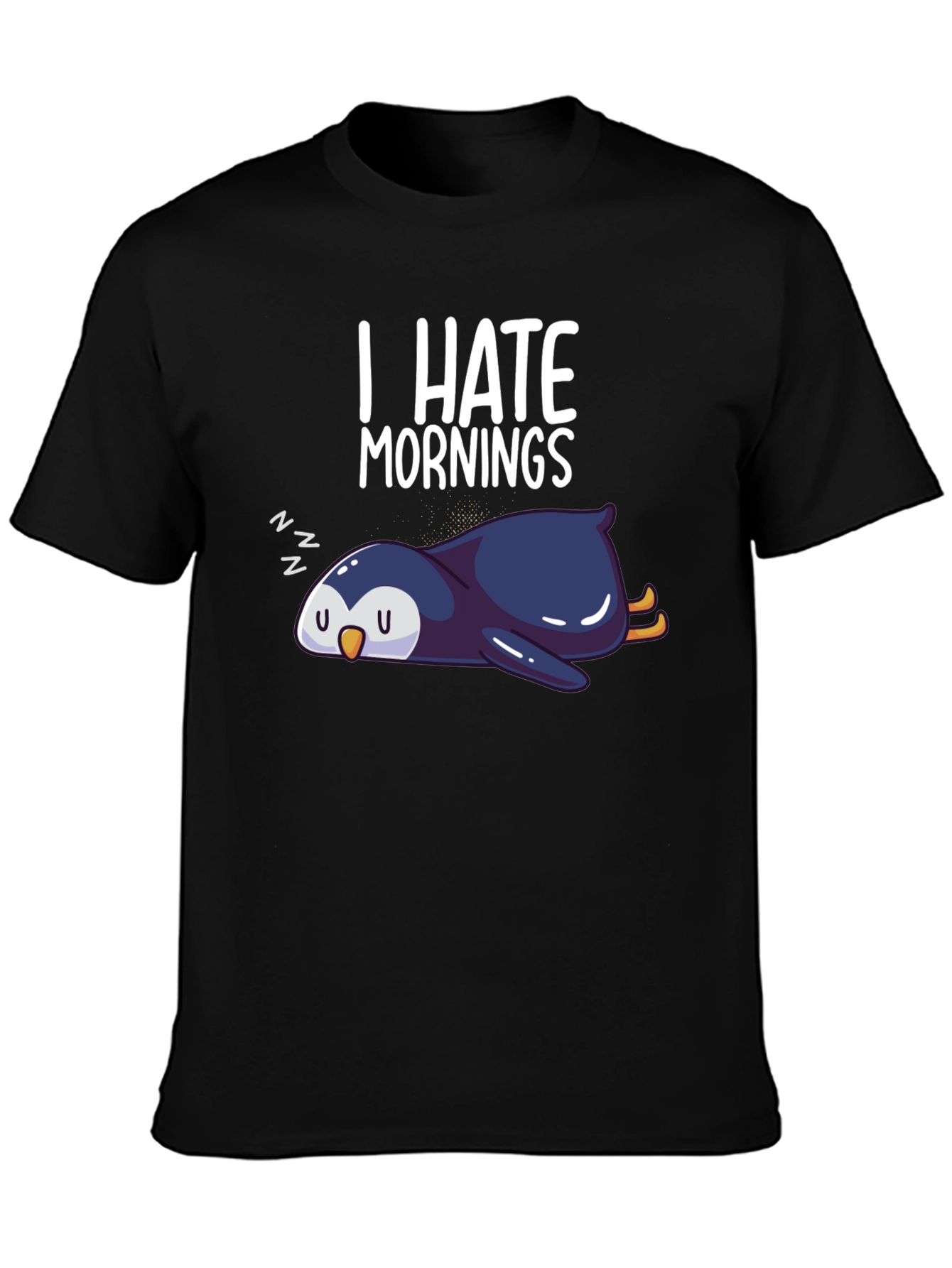 Black I Hate Mornings Penguin Graphic Tee - Black view 3
