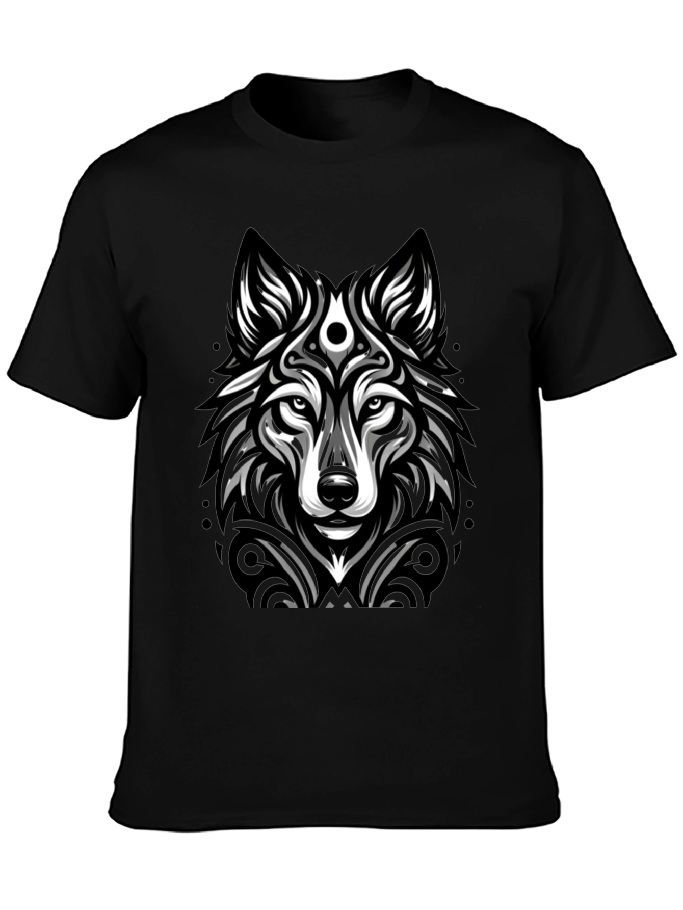 Black Wolf Graphic Print Black T-Shirt view 3