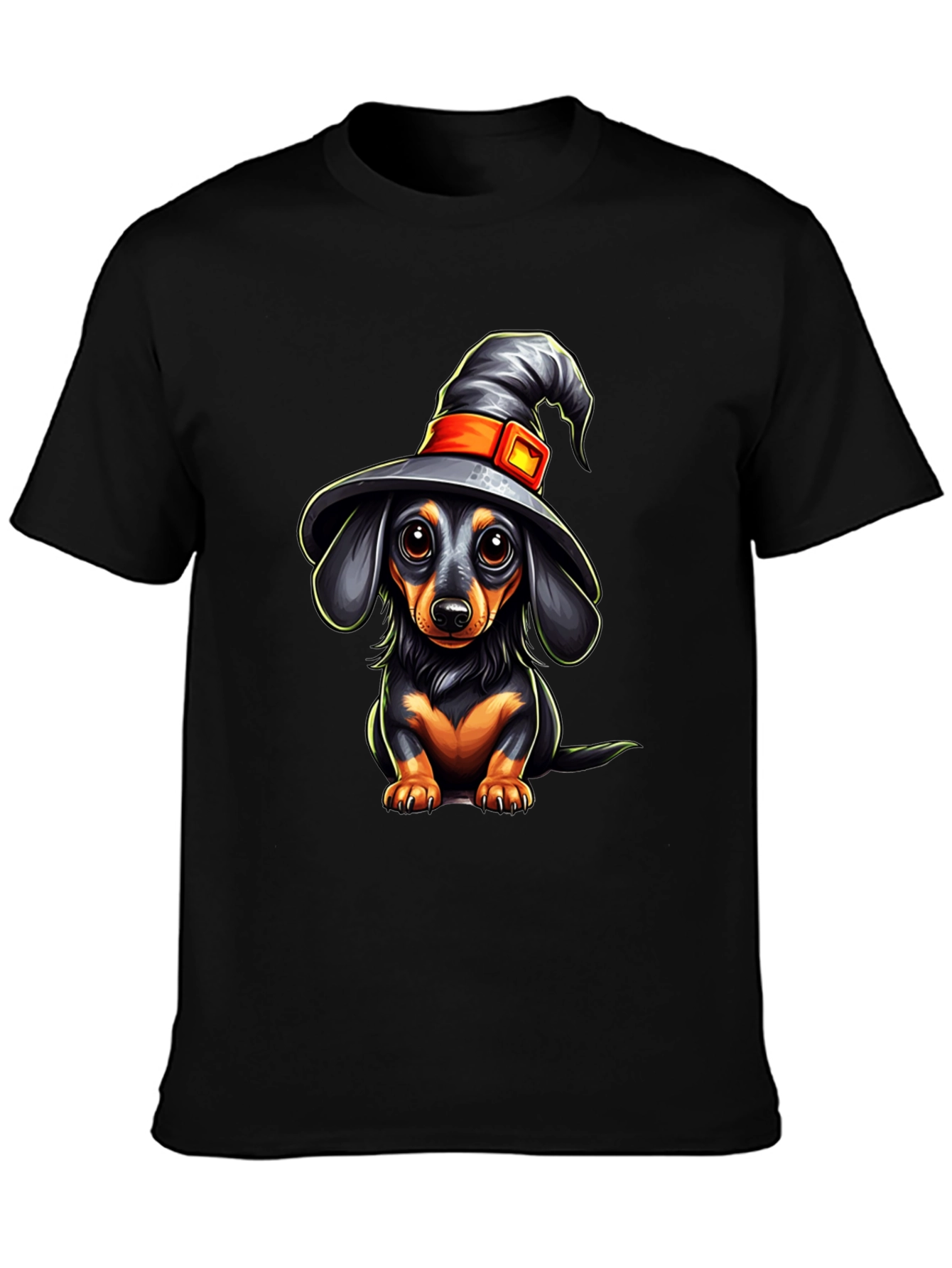 Black Witch Dachshund T-Shirt - Halloween Dog Tee view 3