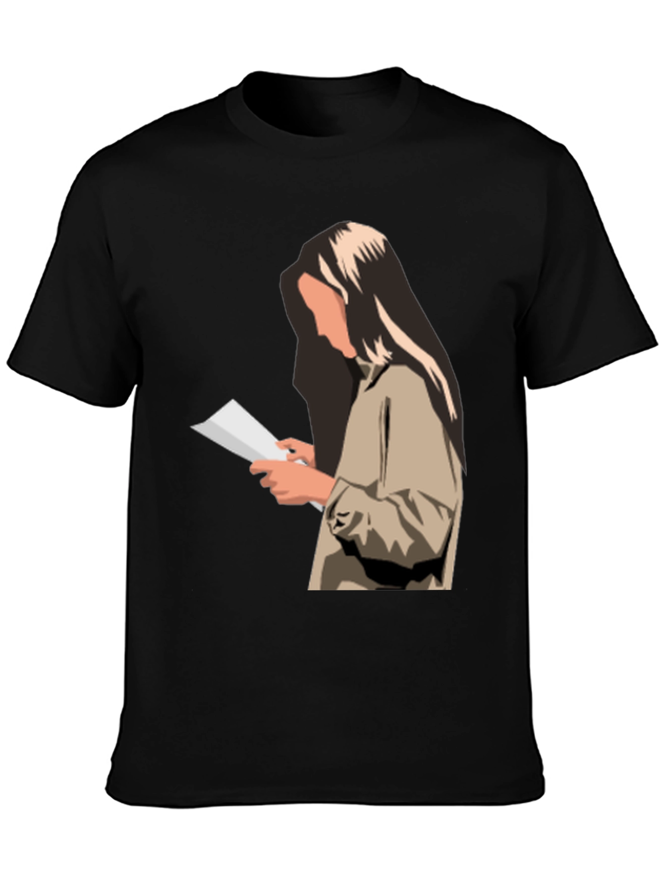 Black Stylish Graphic Print T-Shirt - Reading Woman Design view 3