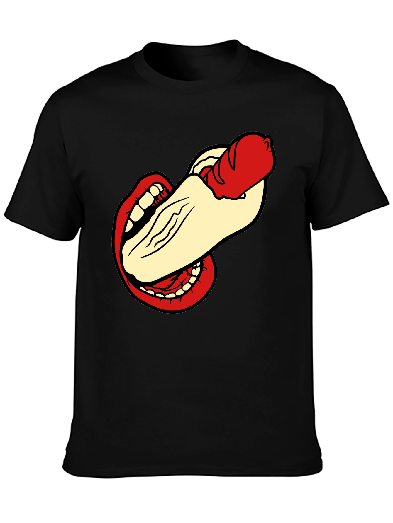 Black Humorous Hot Dog Bite Black T-Shirt view 3