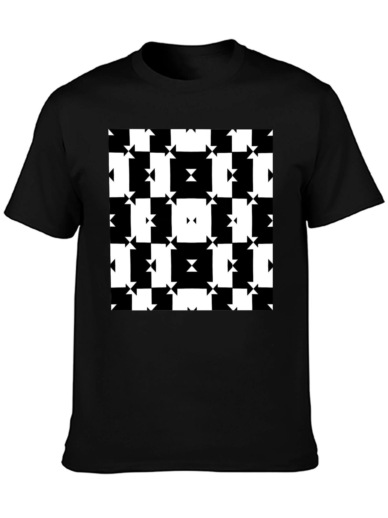 Black Geometric Pattern Tee - Modern Black & White Design view 3