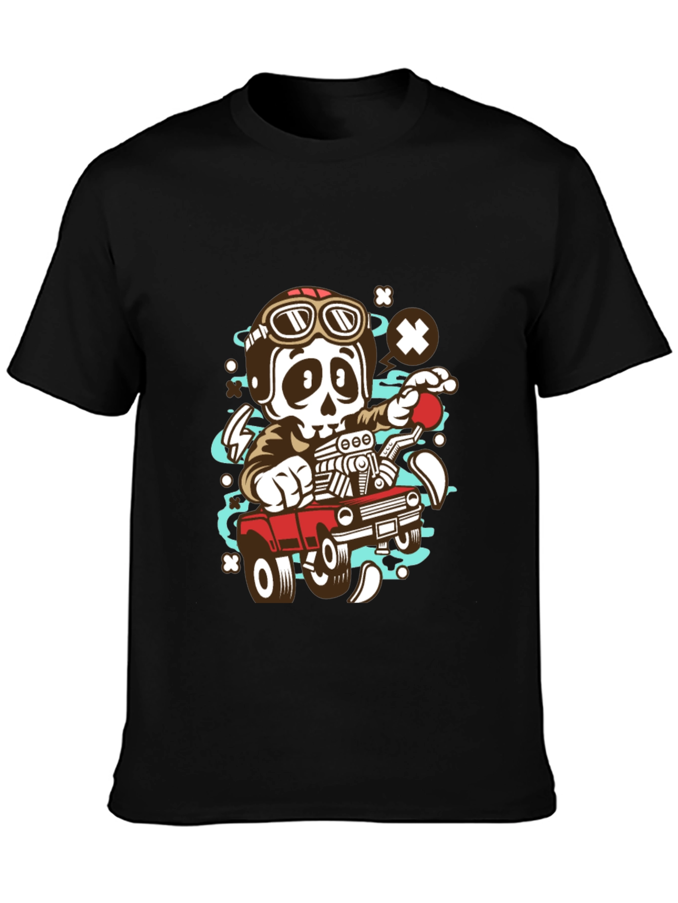 Black Cool Skeleton Driver Graphic T-Shirt view 3