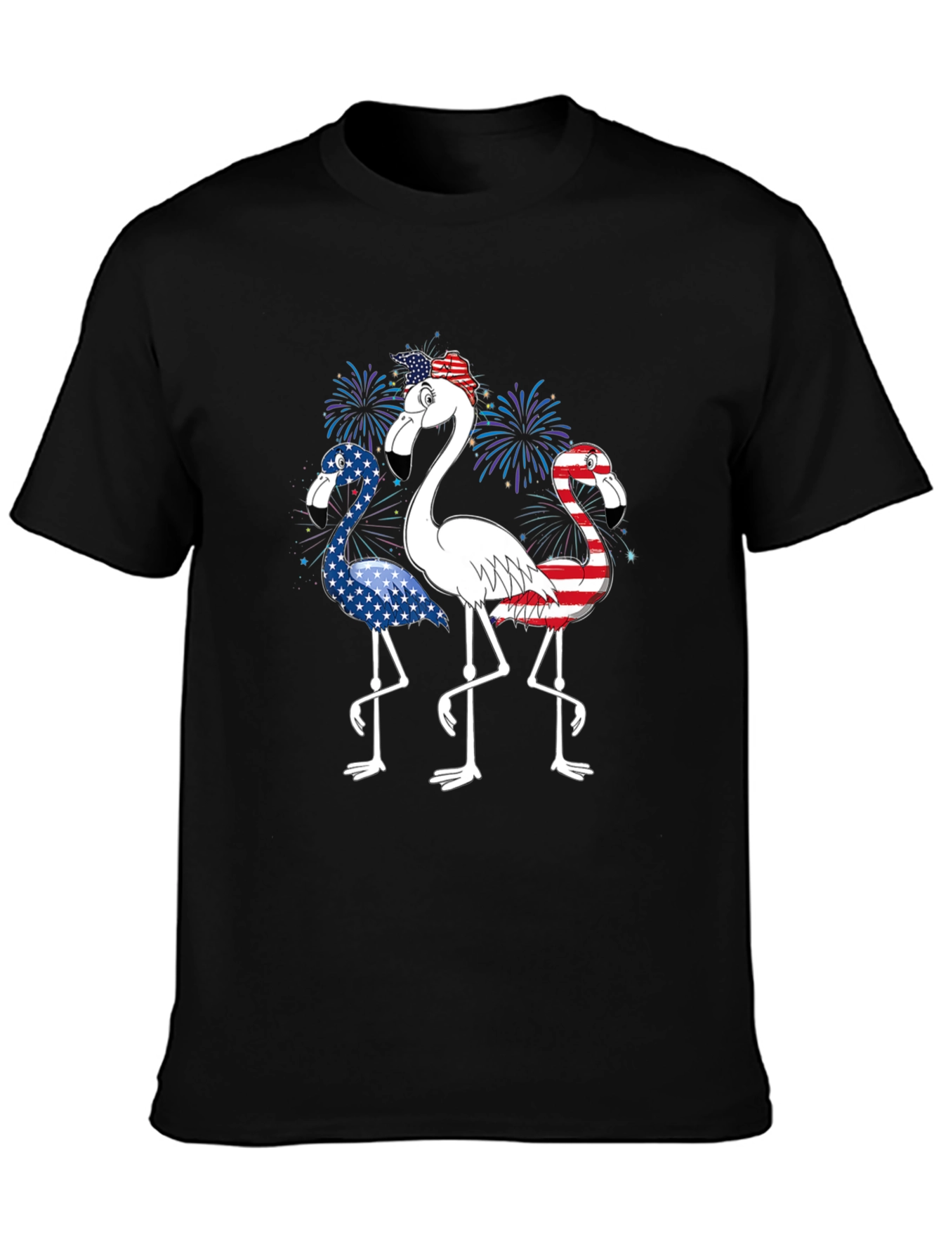 Black Patriotic Flamingo Graphic Tee - USA Flag Design view 3