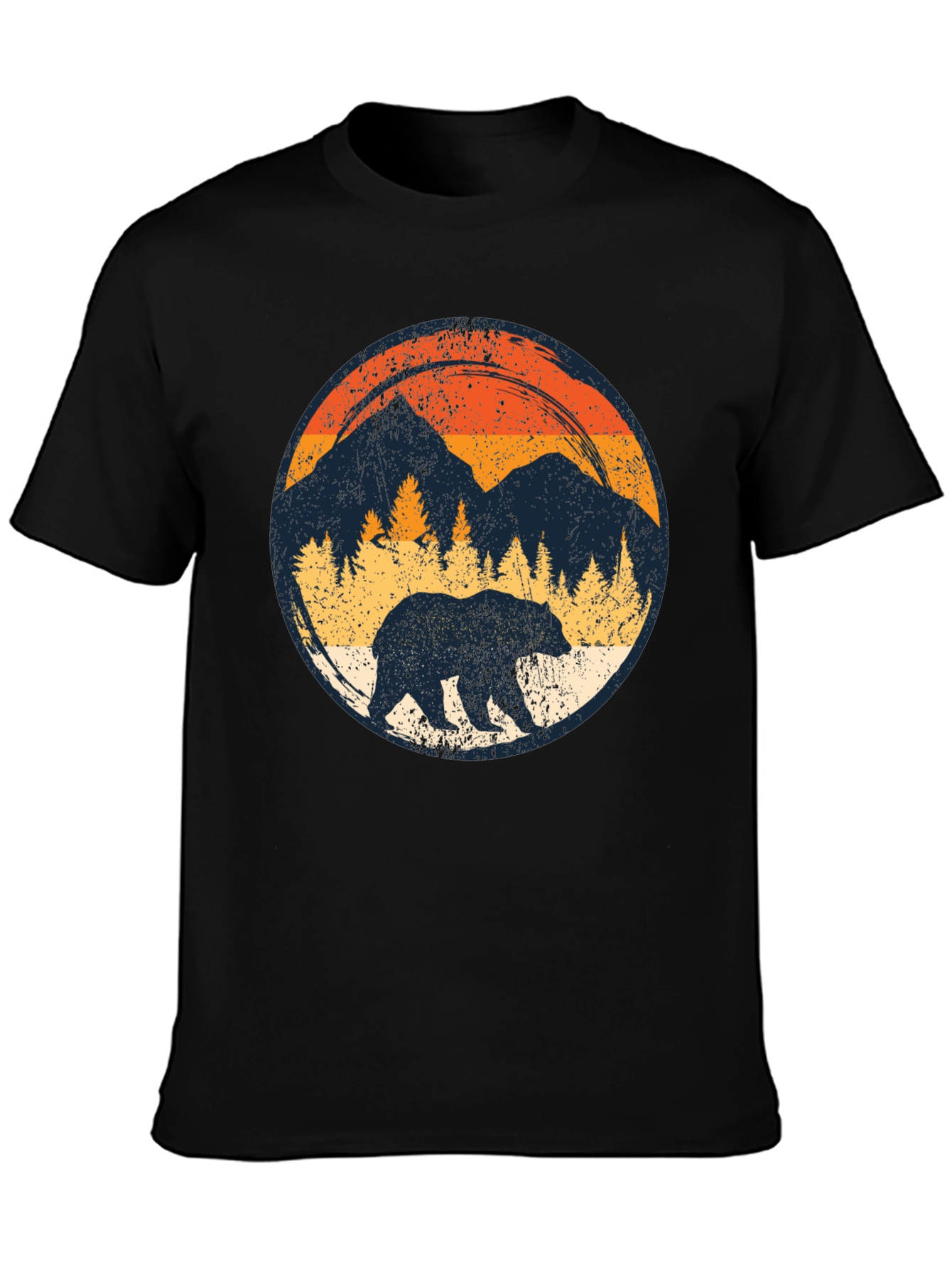 Black Retro Bear Mountain Black T-Shirt view 3