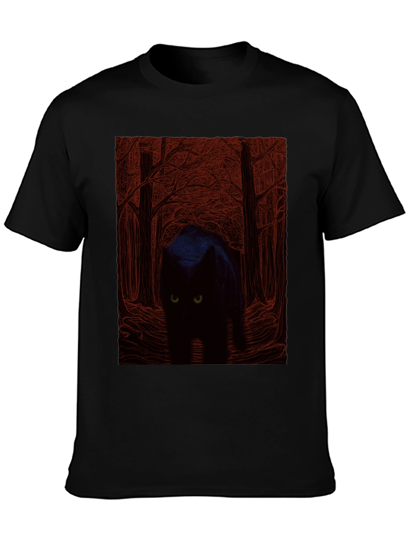 Black Black Cat Forest Graphic Tee - Men's Black T-Shirt view 3