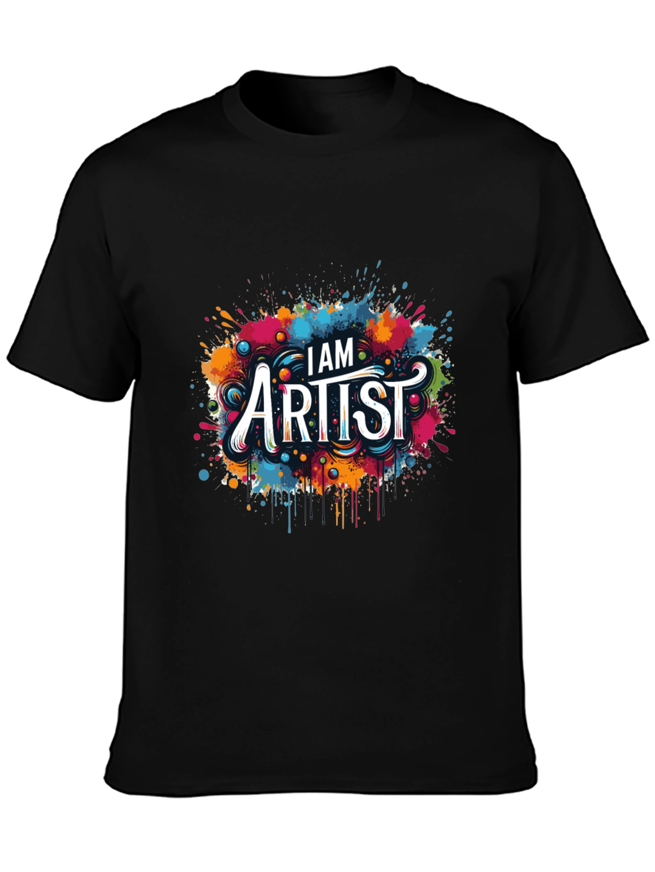 Black I AM Artist Tee: Creative Color Splash Graphic T-Shirt view 3