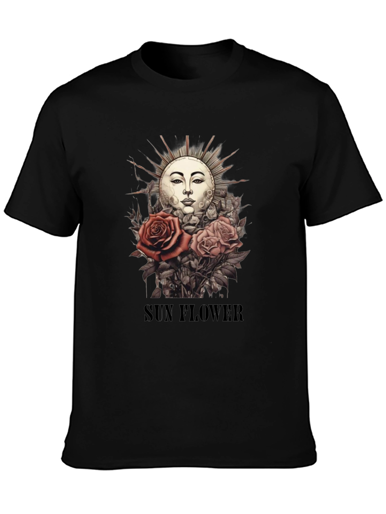 Black Sun Flower Graphic T-Shirt - Unique Design view 3