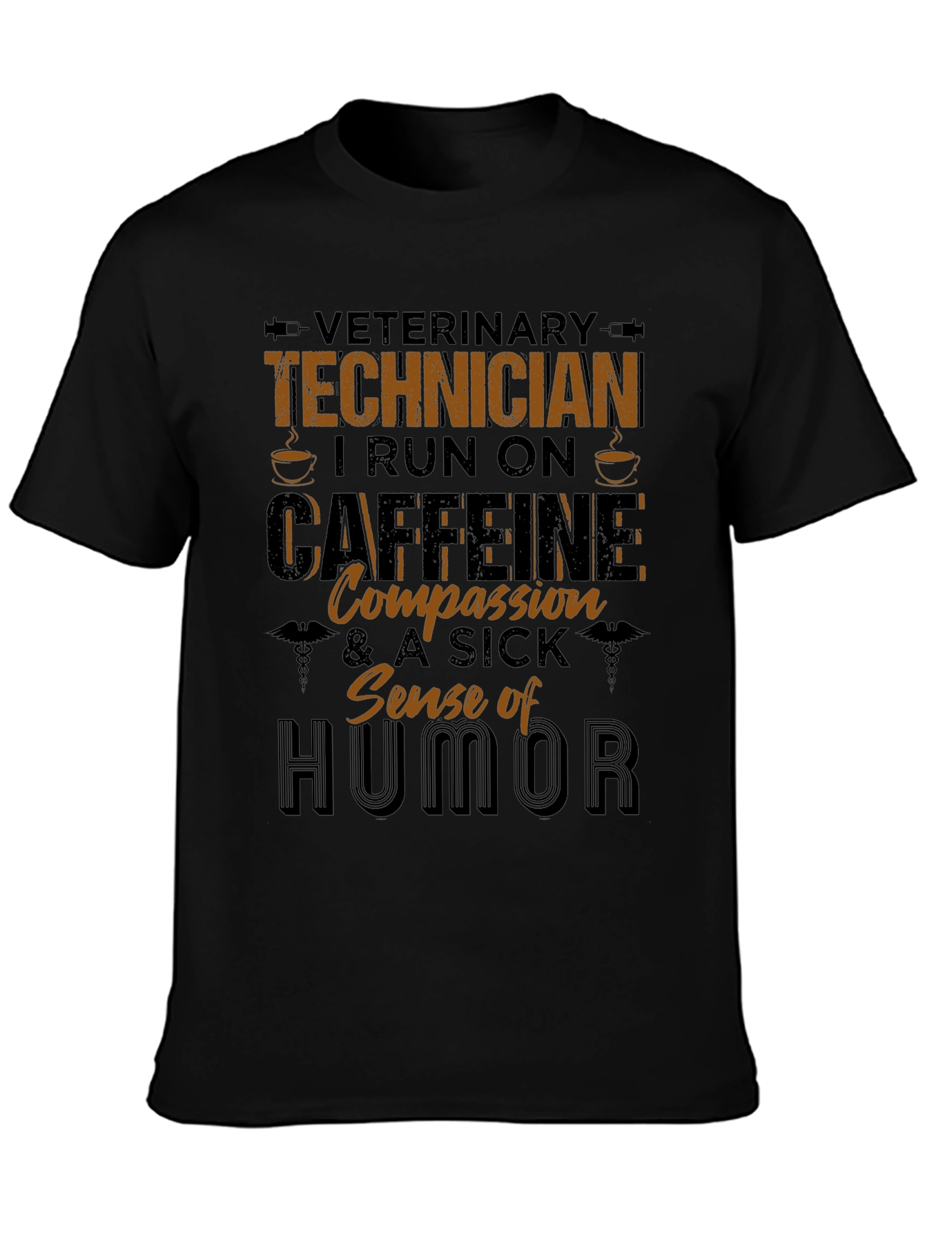 Black Veterinary Technician Caffeine & Humor T-Shirt view 3