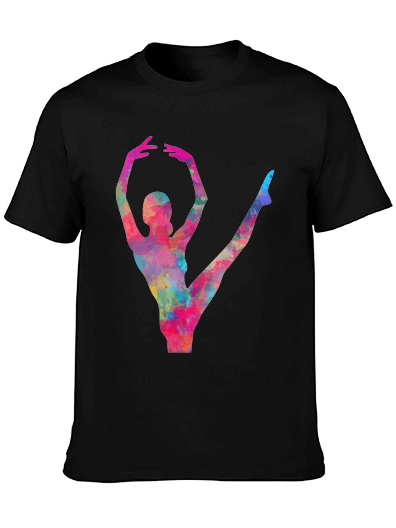 Black Watercolor Ballerina Black T-Shirt view 3