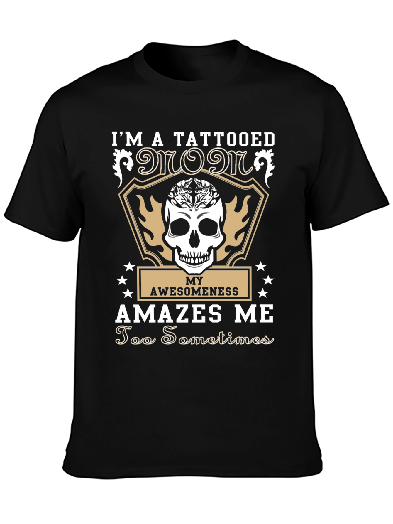 Black Tattooed Mom Graphic Tee - Skull & Awesomeness Design view 3