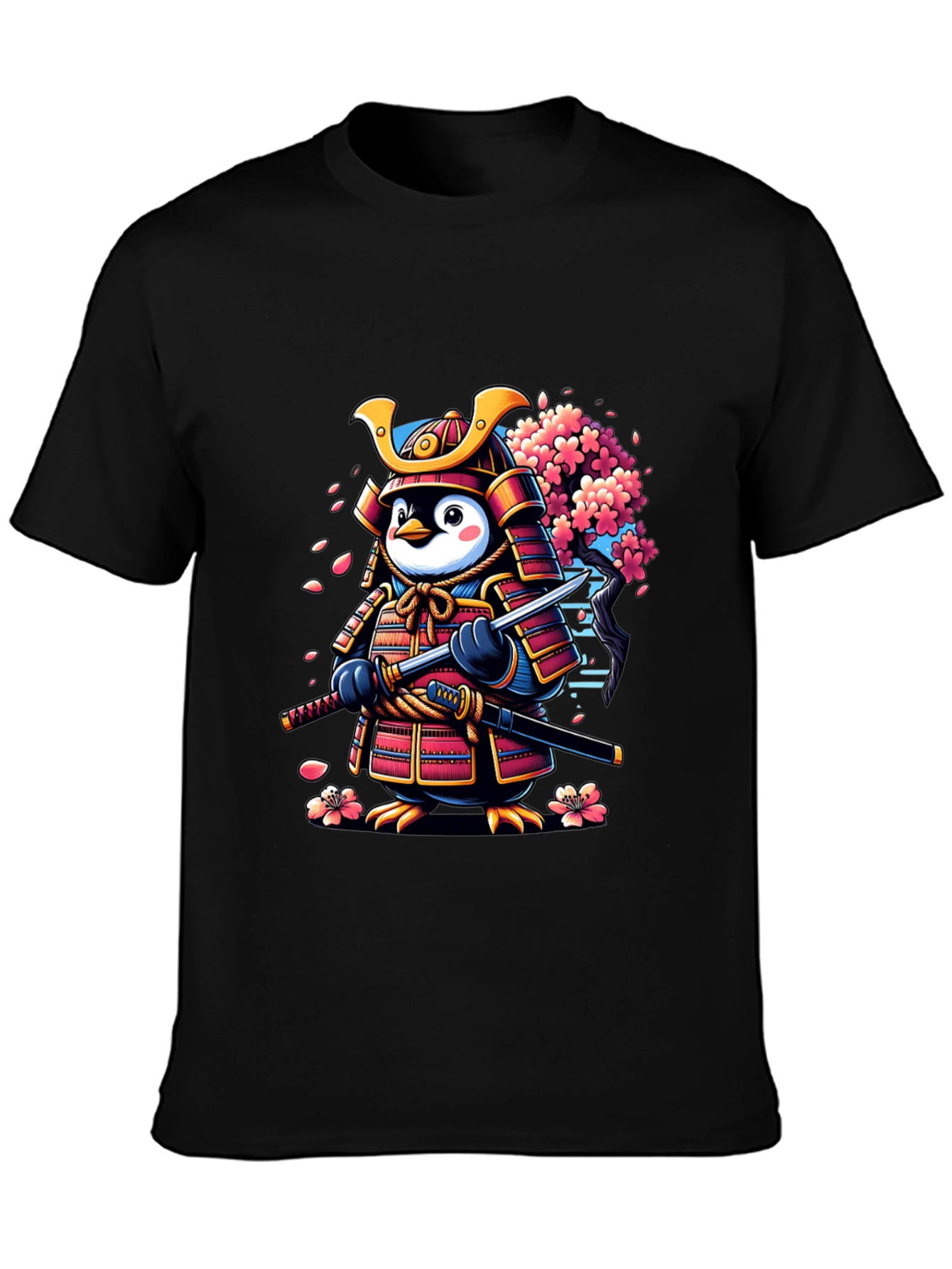 Black Samurai Penguin Graphic Tee - Unique Cartoon Style view 3