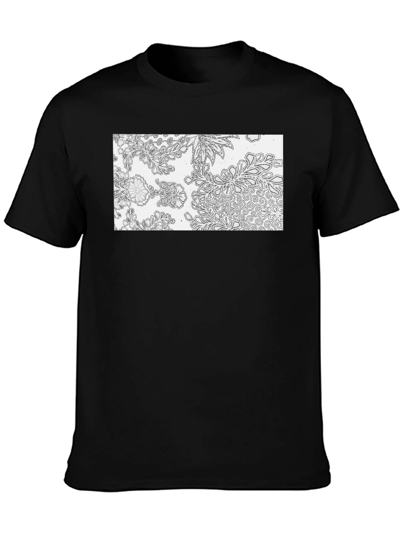 Black Floral Pattern Black Cotton Tee view 3