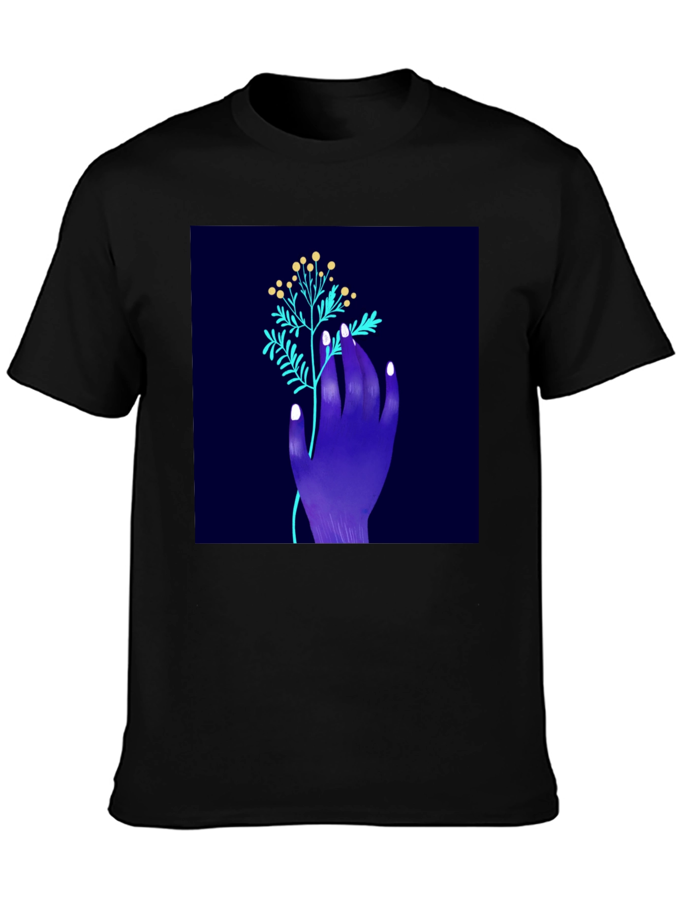 Black Botanical Hand Graphic Tee - Modern Art Shirt view 3