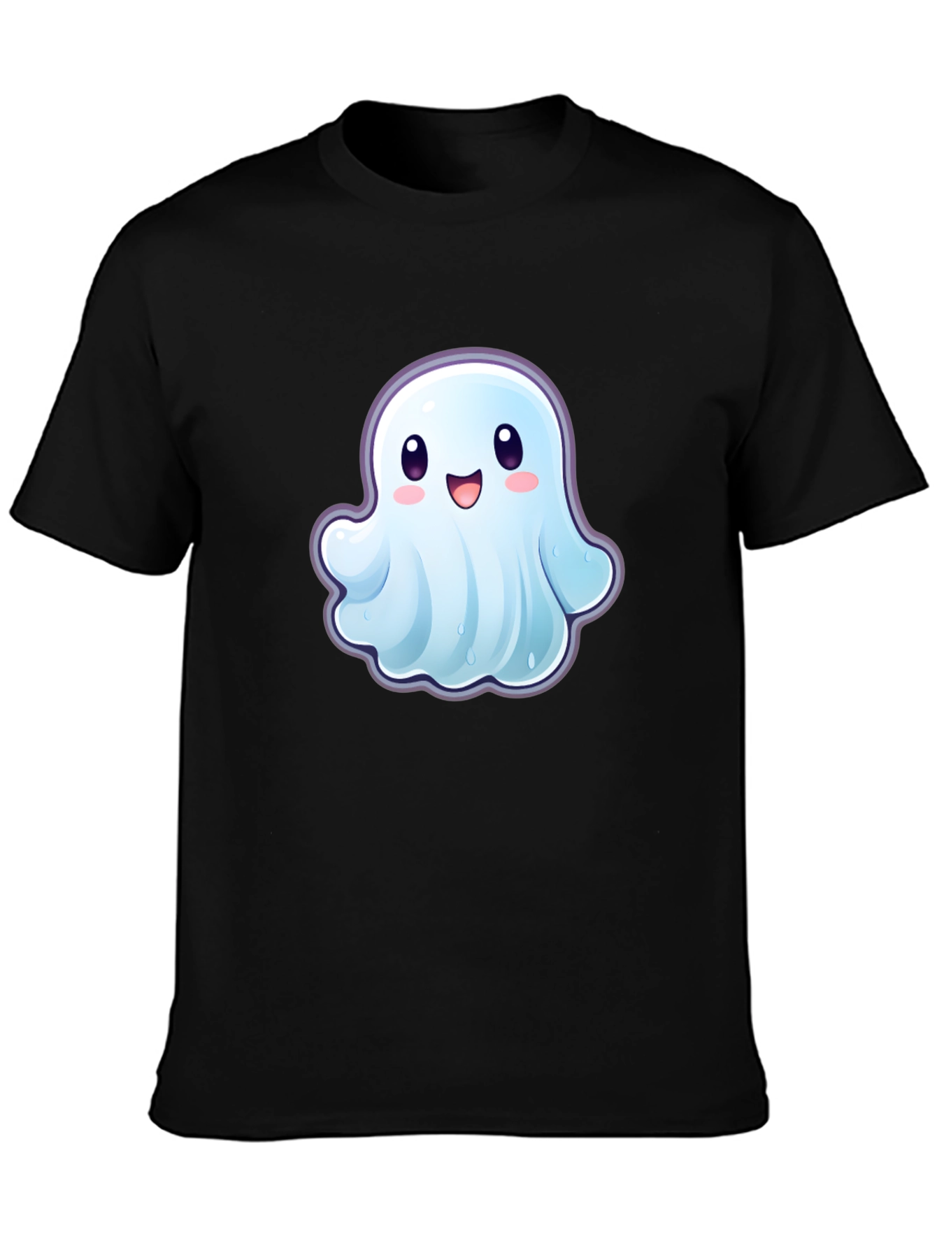 Black Cute Ghost Graphic T-Shirt - Black Cotton Tee view 3