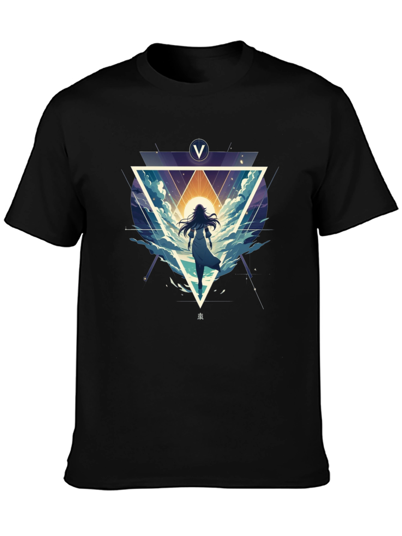 Black Abstract Geometric Graphic Black T-Shirt view 3