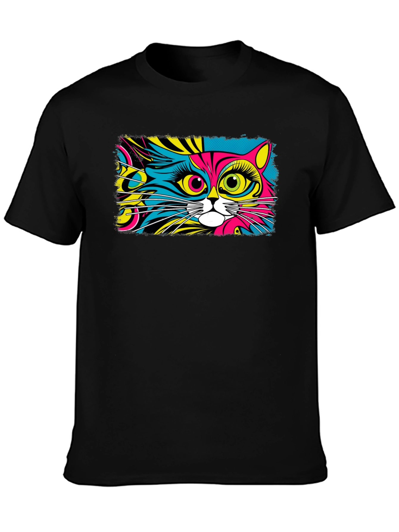 Black Psychedelic Cat Graphic Black T-Shirt view 3