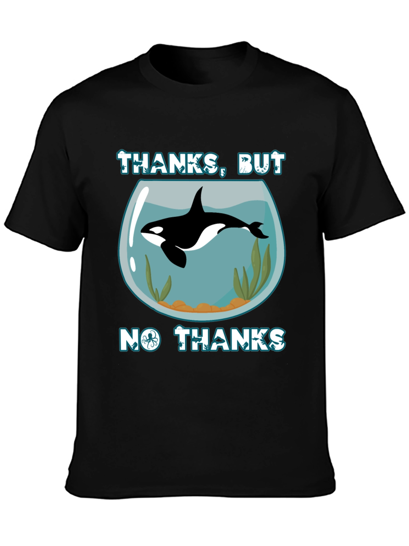 Black Humorous Orca Aquarium Graphic T-Shirt view 3