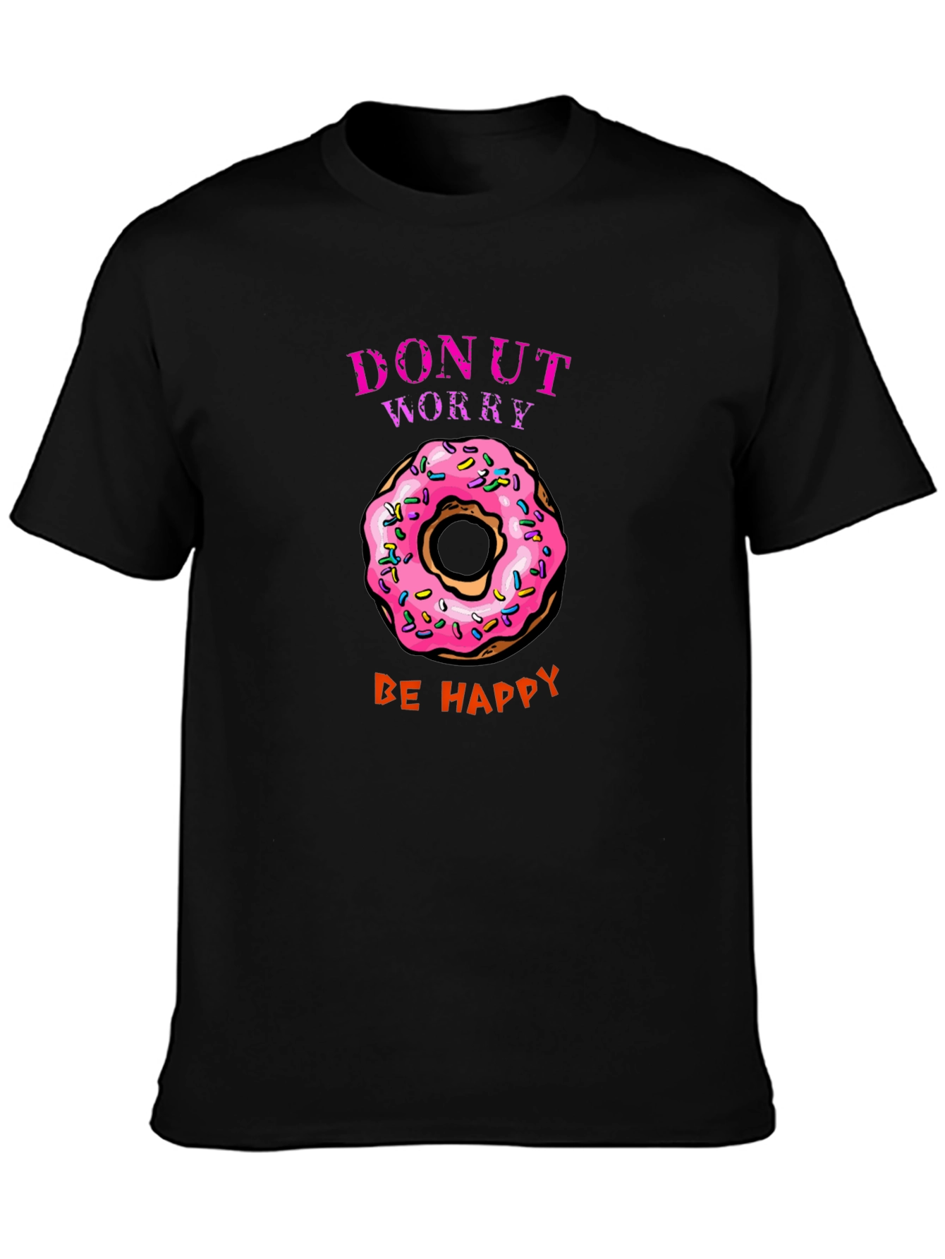 Black Donut Worry Be Happy Graphic Tee view 3