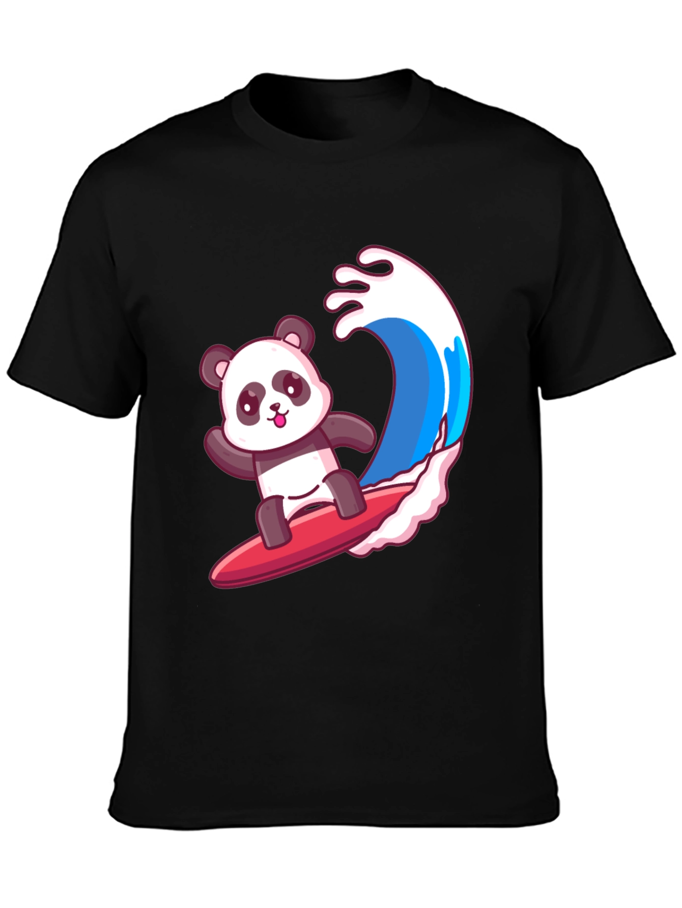Black Surfing Panda Graphic Tee - Black Cotton Shirt view 3