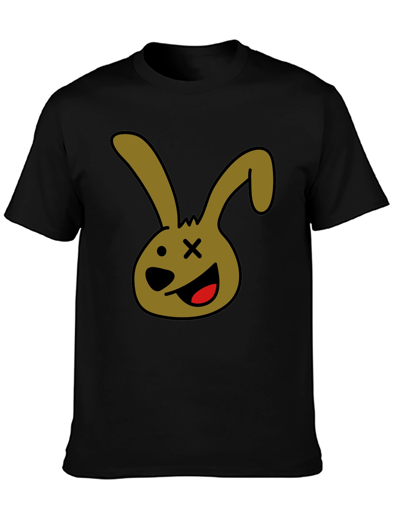 Black Cartoon Bunny Graphic Tee - Black Unisex T-Shirt view 3