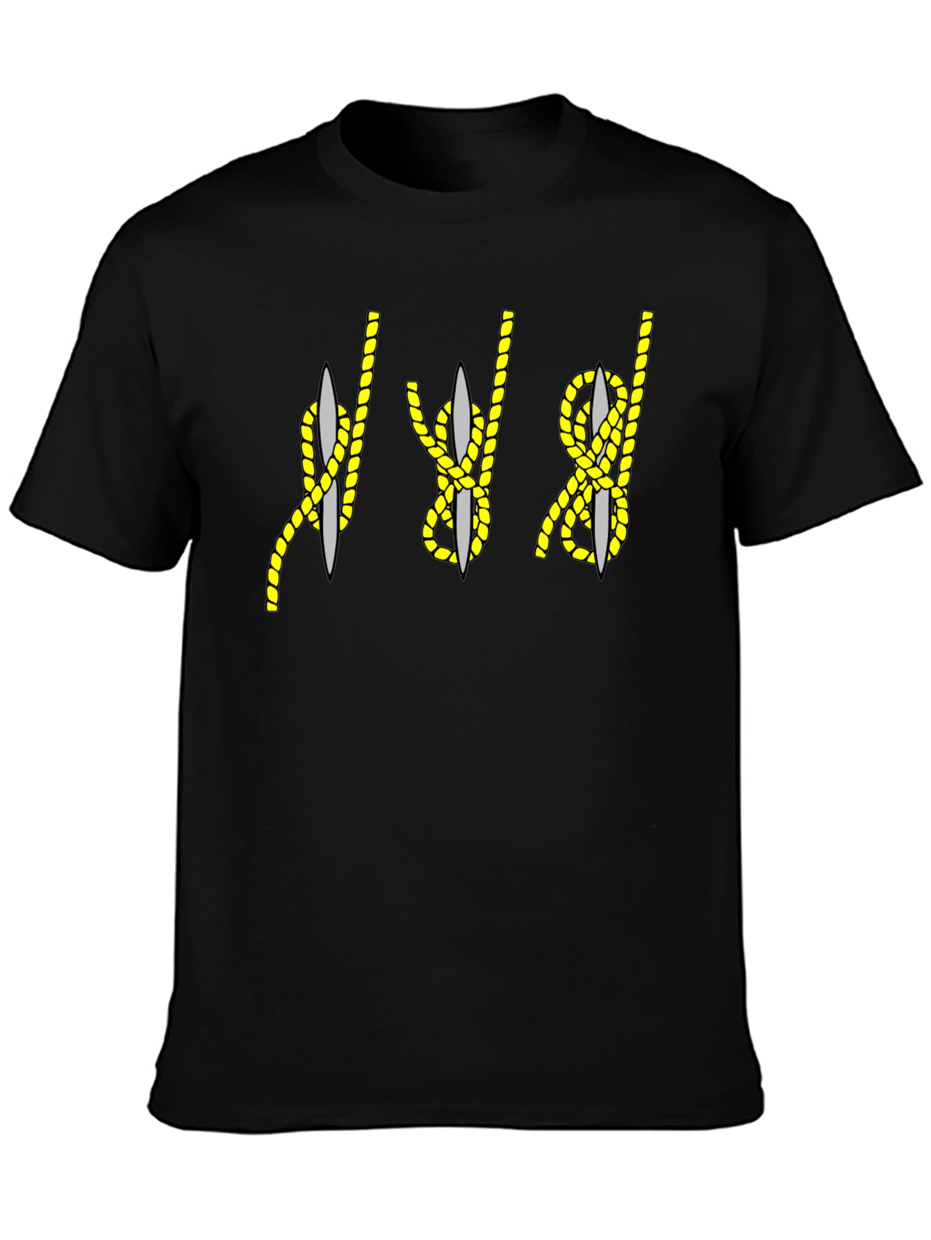 Black Rope Knot & Needle Graphic Tee - Black Cotton Blend view 3