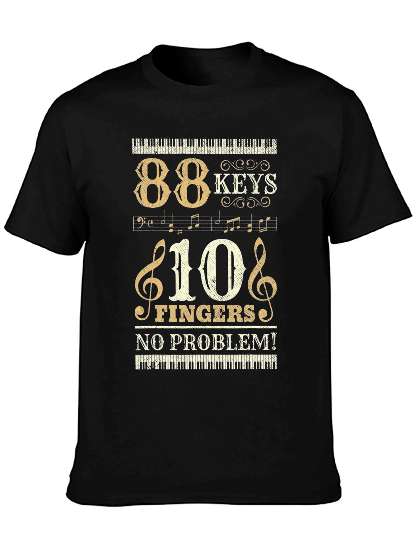 Black 88 Keys 10 Fingers Piano T-Shirt Musician Tee view 3
