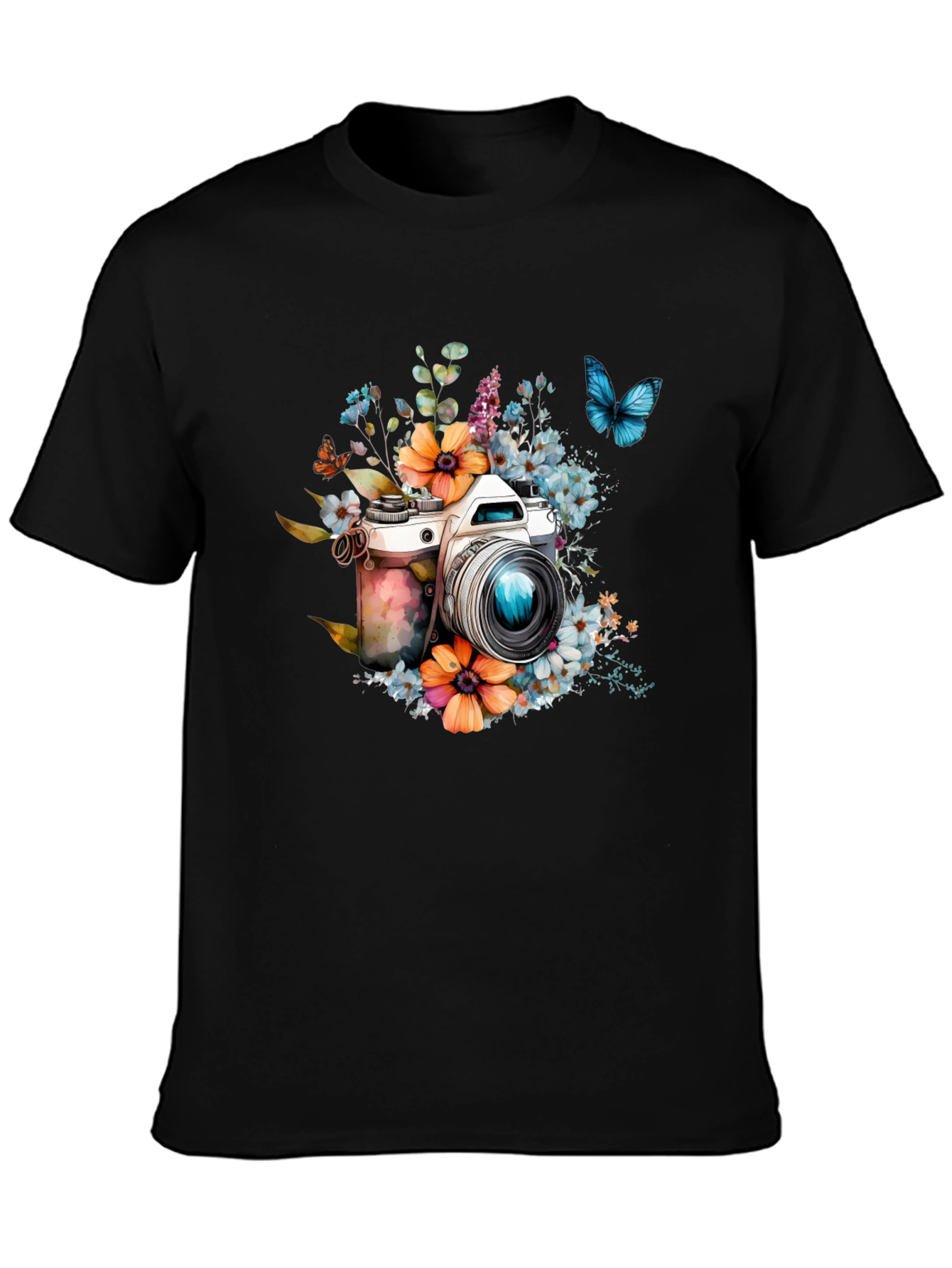 Floral Camera Black T-Shirt - 3