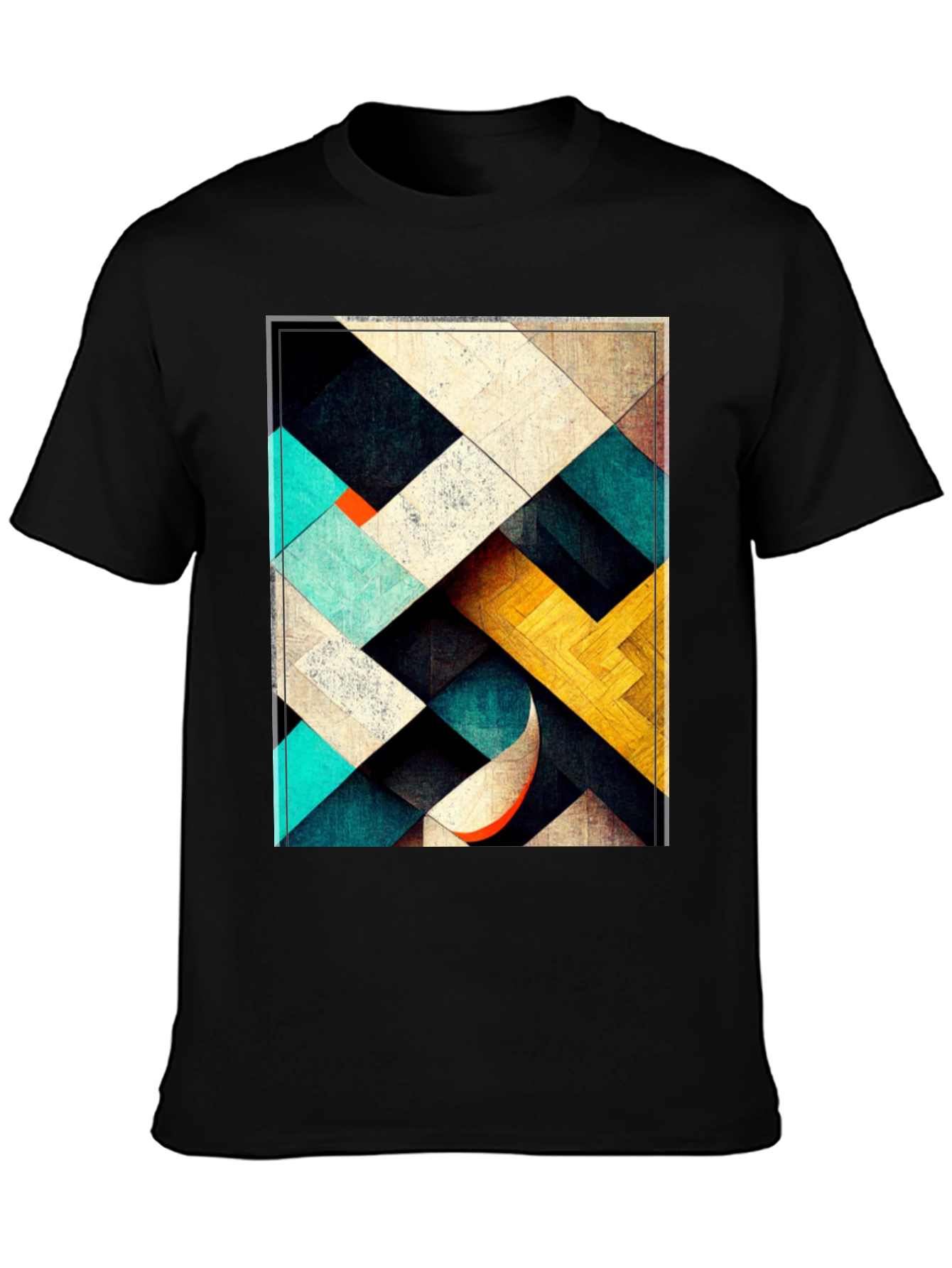 Black Geometric Patterned Black T-Shirt view 3