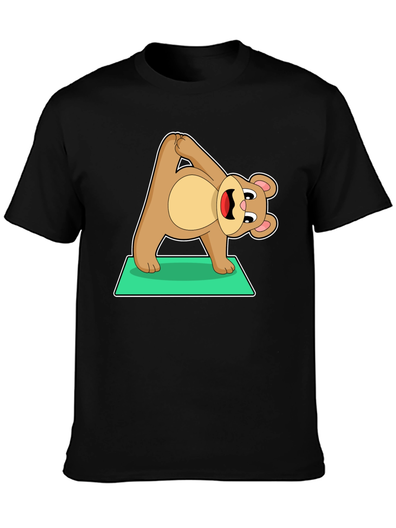 Black Yoga Bear Graphic Tee - Cute Exercise Cartoon Shirt view 3