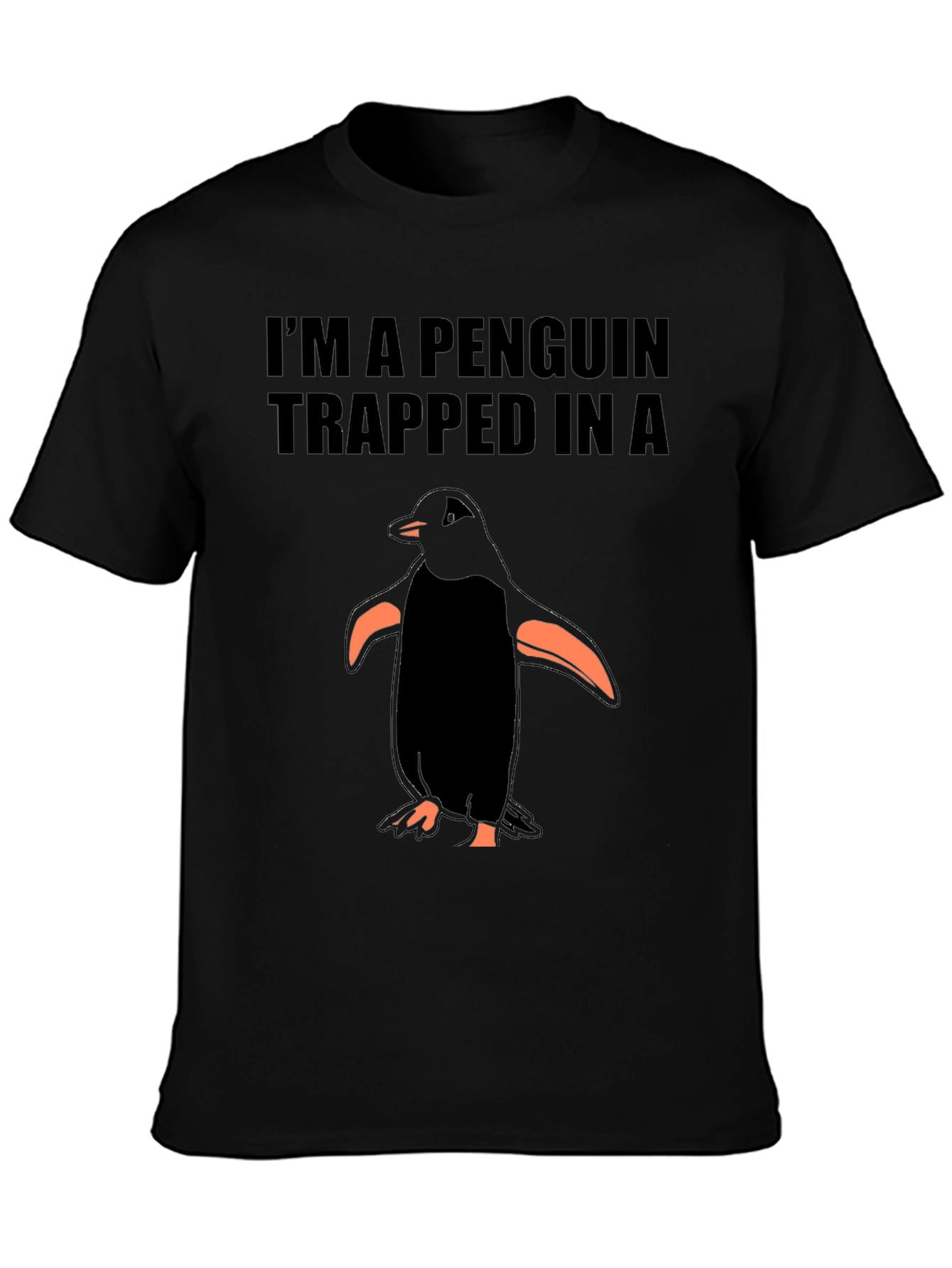 Black Penguin Trapped T-Shirt - Funny Graphic Tee view 3