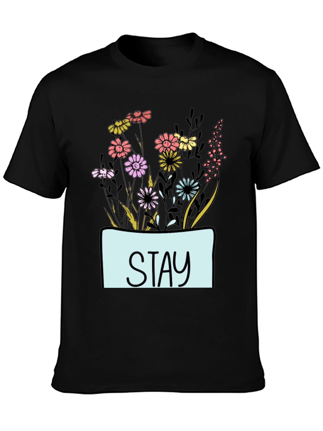 Black Stay Floral Graphic T-Shirt - Unisex Casual Tee view 3