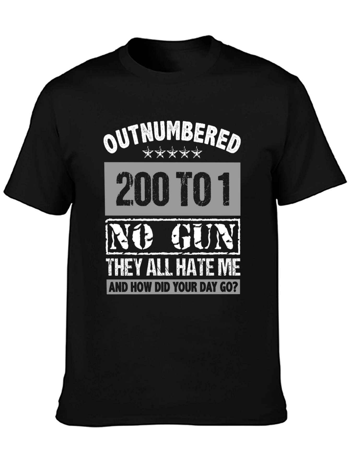 Black Outnumbered Funny Graphic T-Shirt view 3