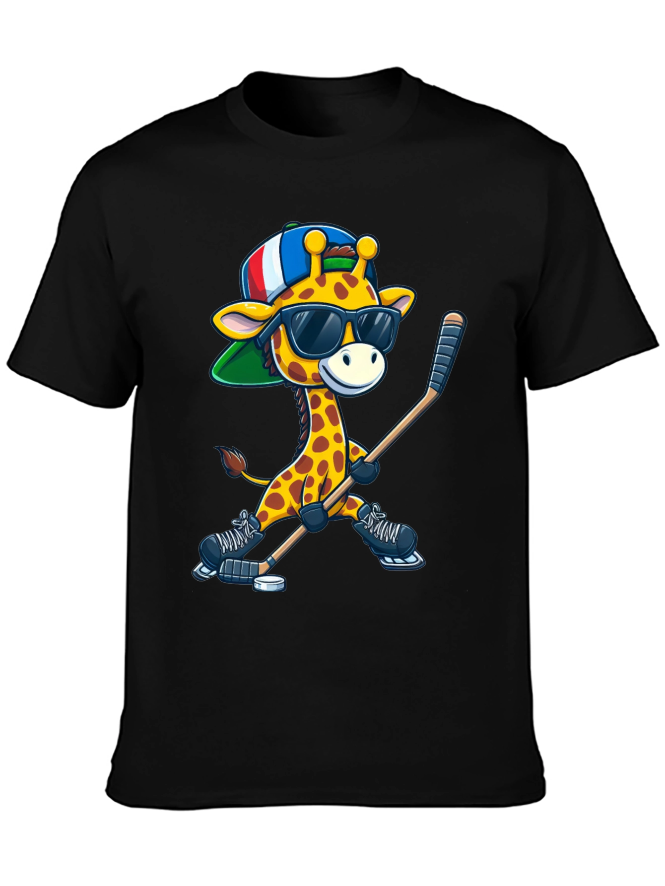 Black Giraffe Hockey Player Graphic Tee view 3