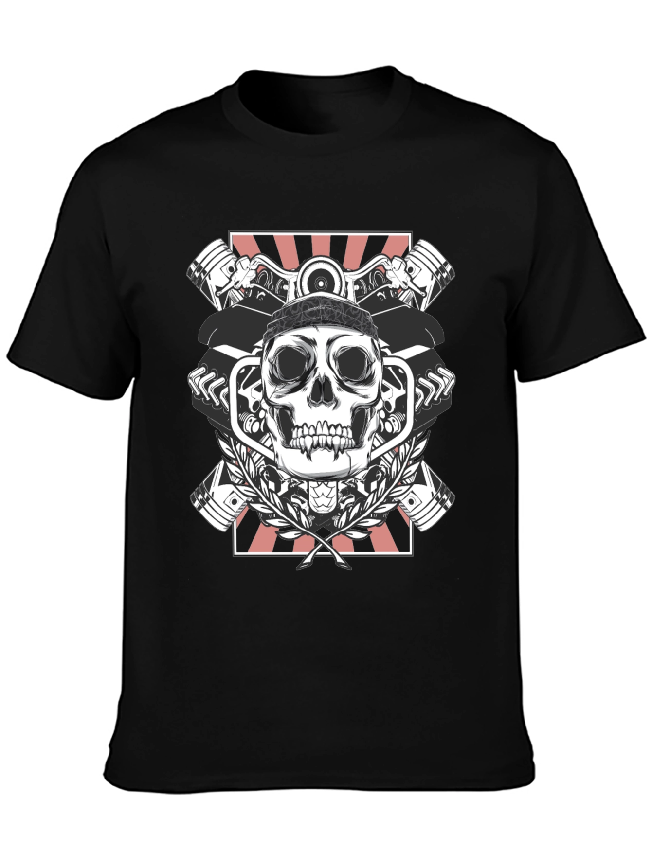 Black Skull & Pistons Graphic Tee - Black view 3