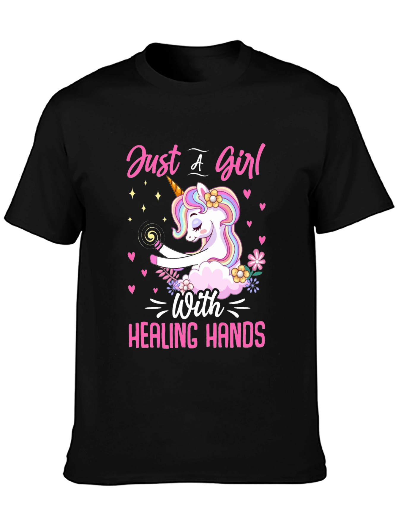 Black Unicorn Healing Hands Graphic T-Shirt view 3