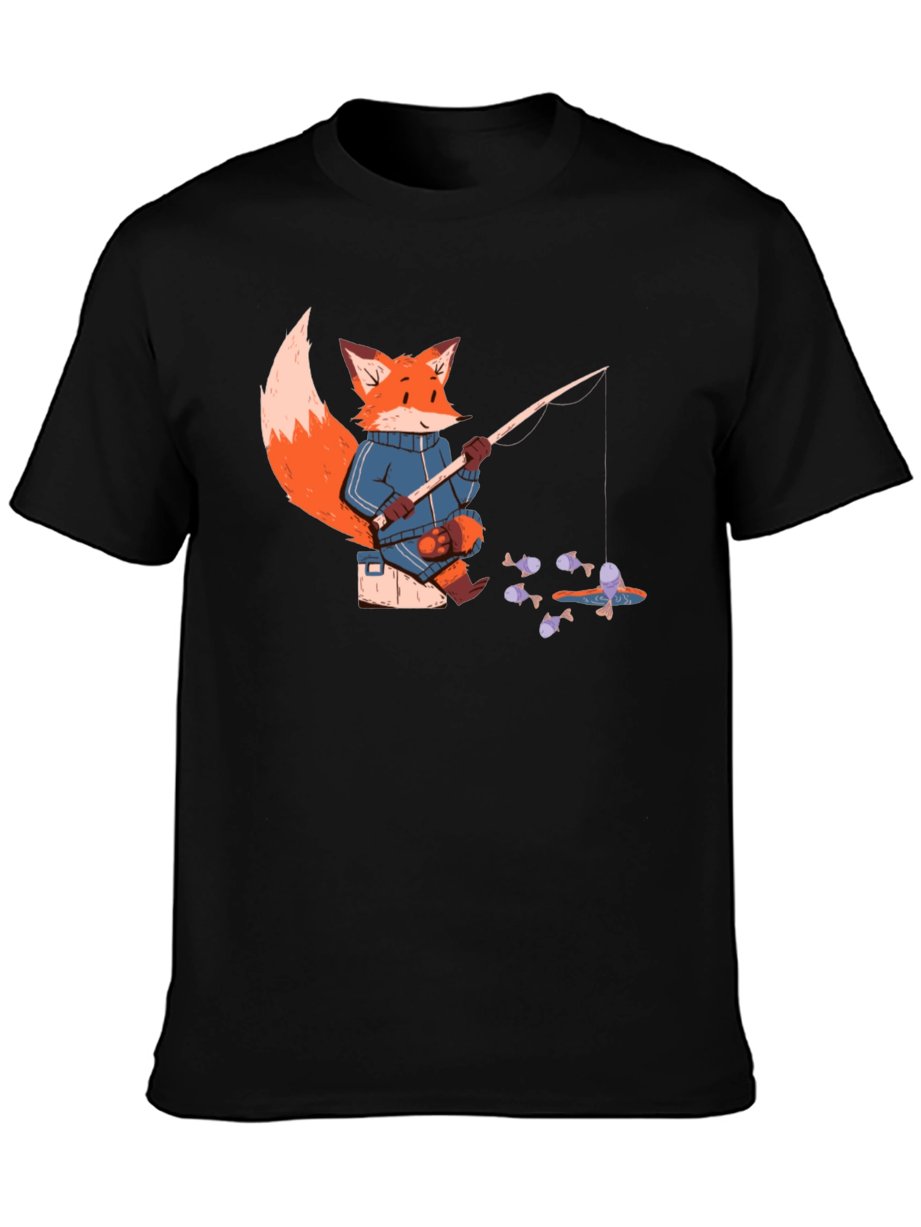 Black Fox Fishing T-Shirt - Cartoon Angler Tee view 3